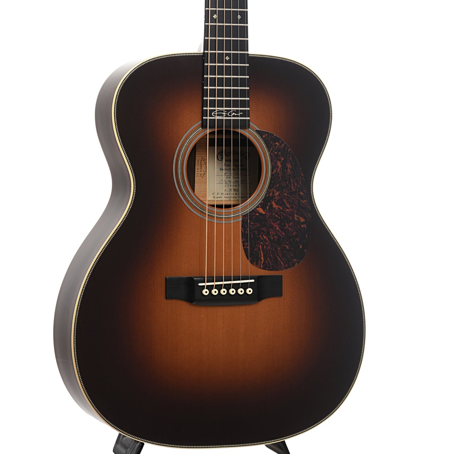 Front and side of Martin 000-28EC Sunburst Acoustic Guitar 