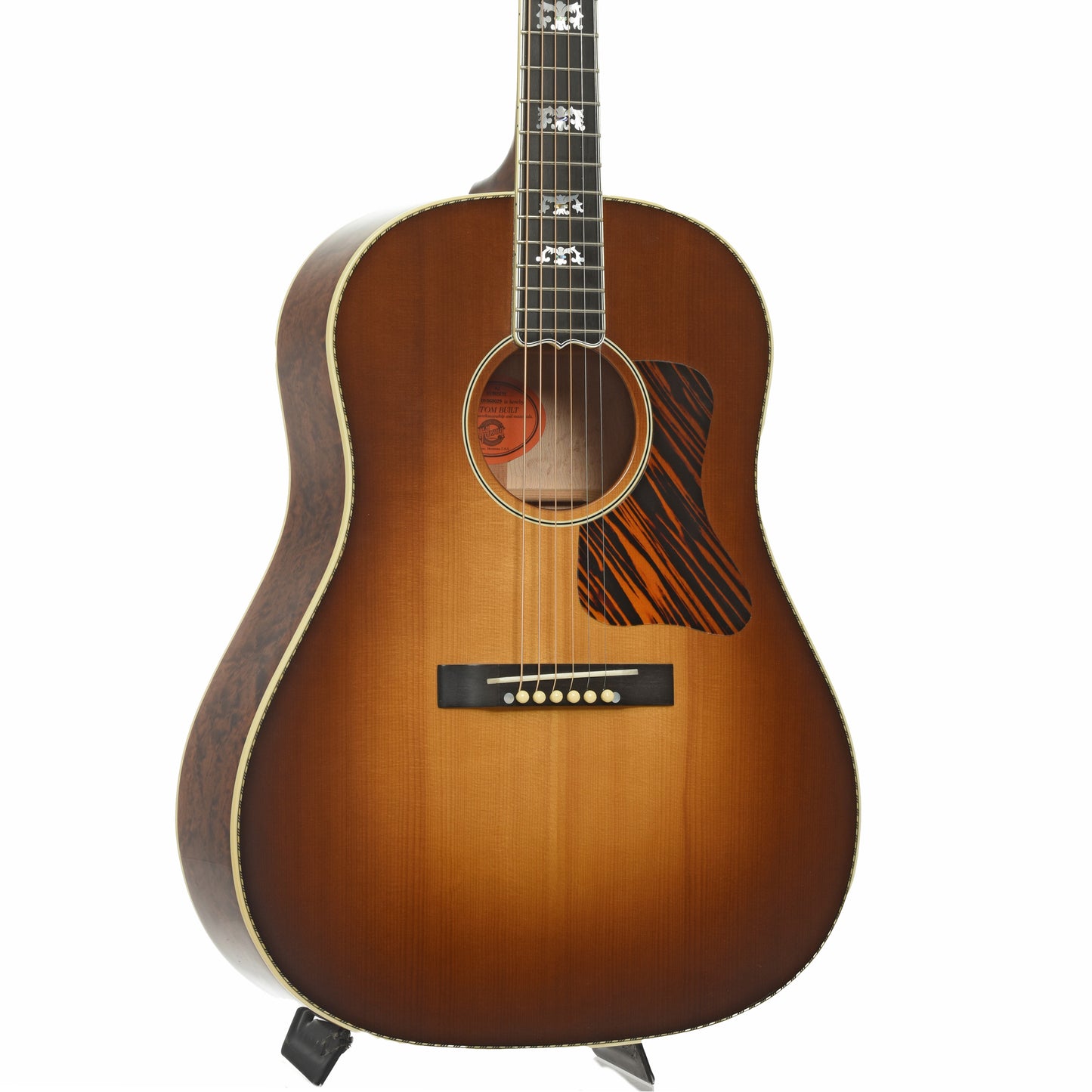 Front and side of Gibson Birdseye Maple Advanced Jumbo Acoustic Guitar