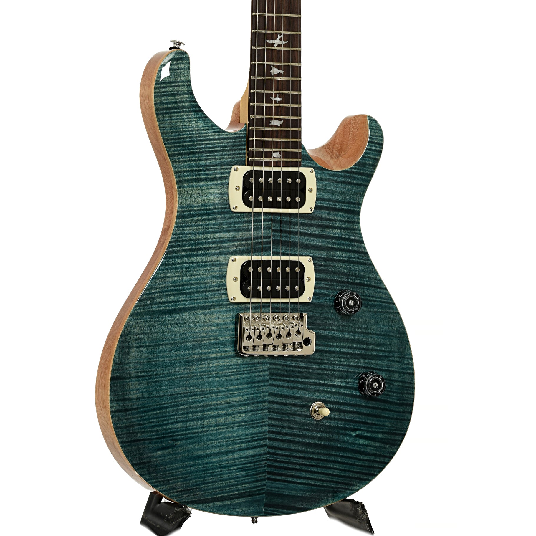 Font and side of PRS SE CE24 Electric Guitar, Slate Blue