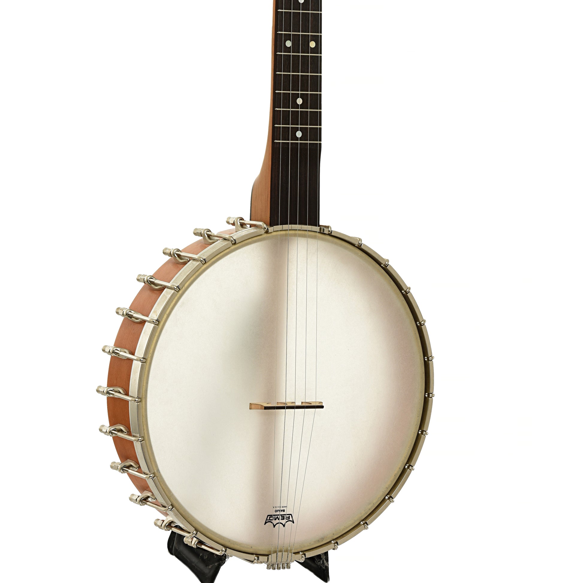 Front and side of Mike Ramsey Chanterelle Cherry Special 12" Open Back Banjo 