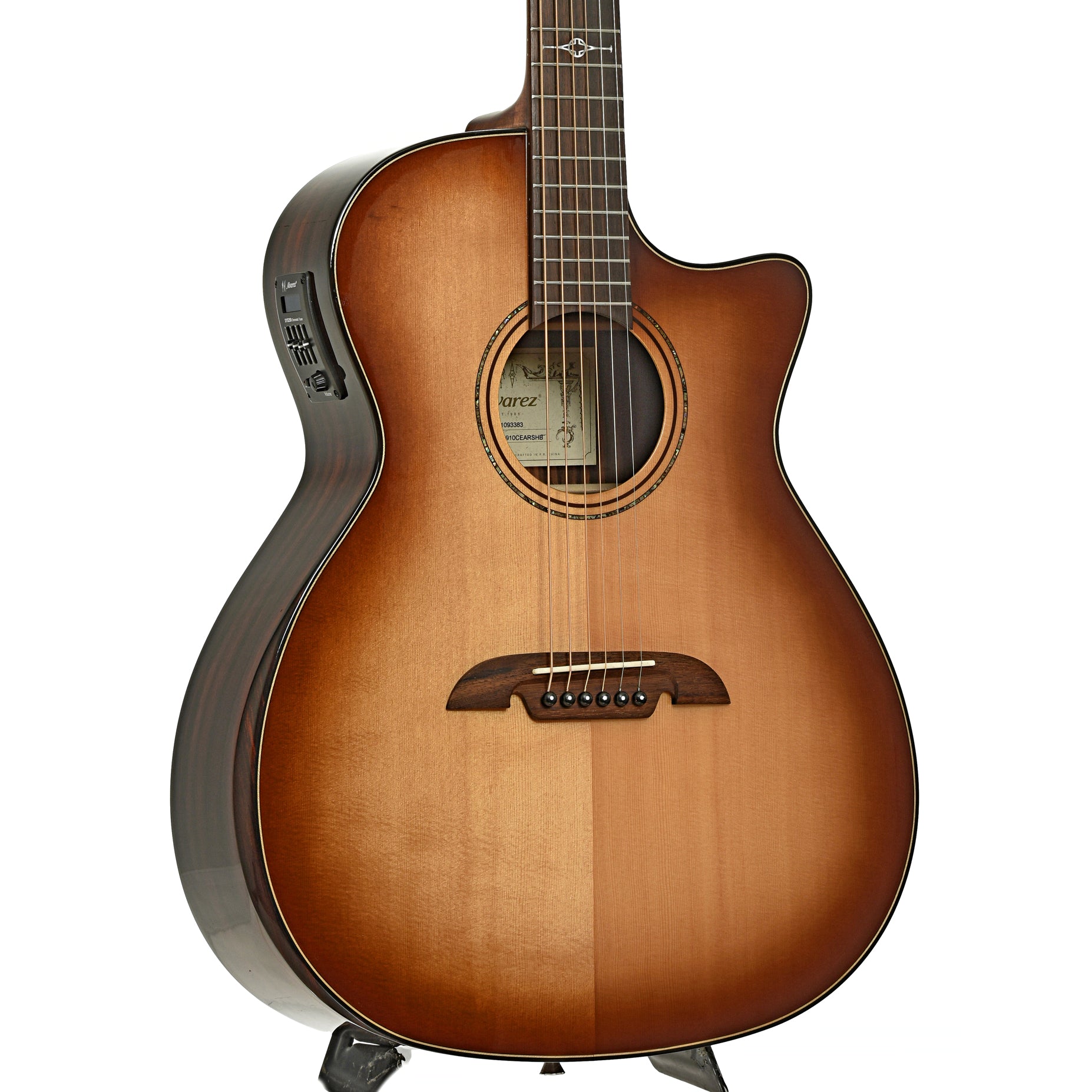 Full front and side of Alvarez AGE910CE Artist Elite Acoustic-Electric Guitar