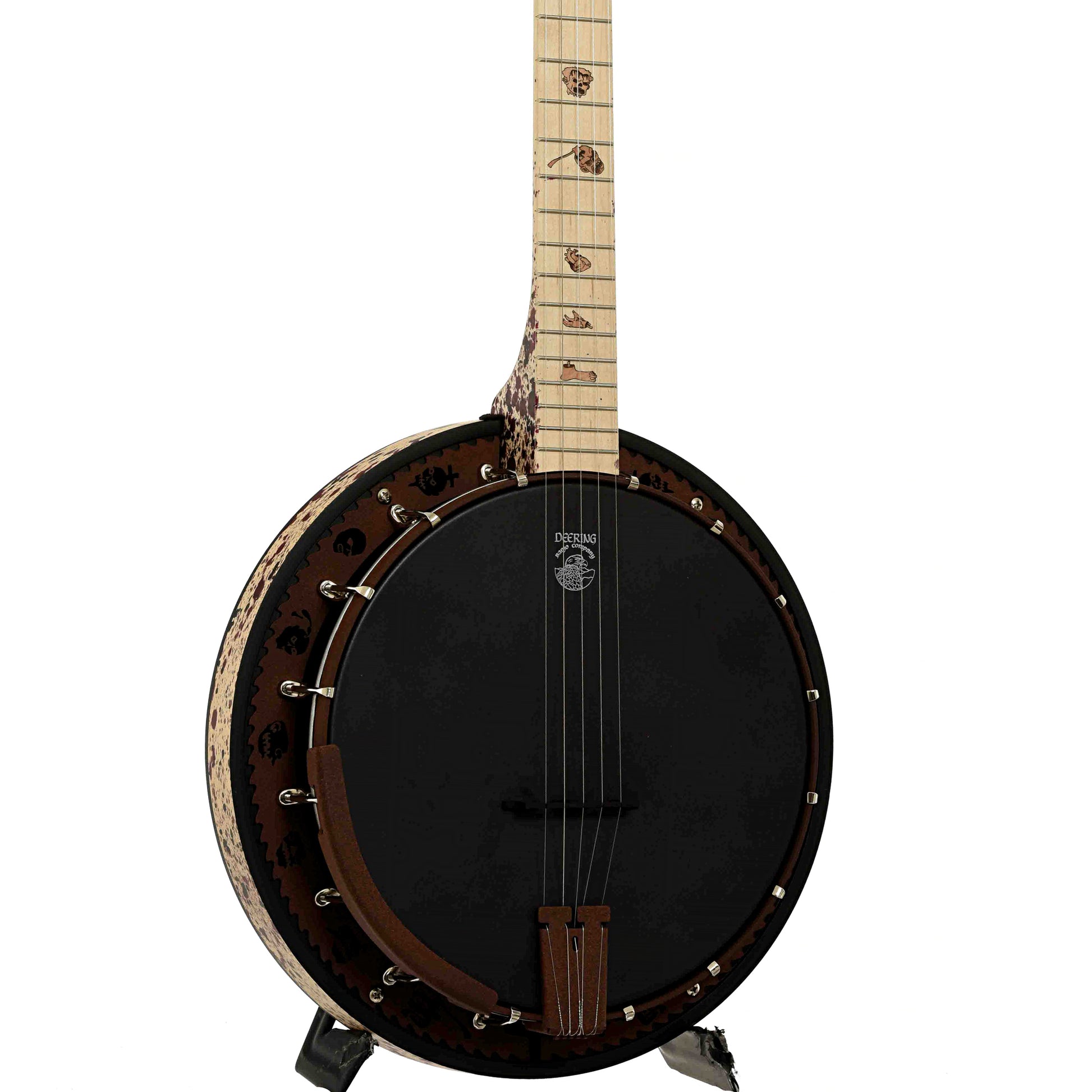 Font and side of Deering Limited Edition Zombie Killer III Resonator Banjo