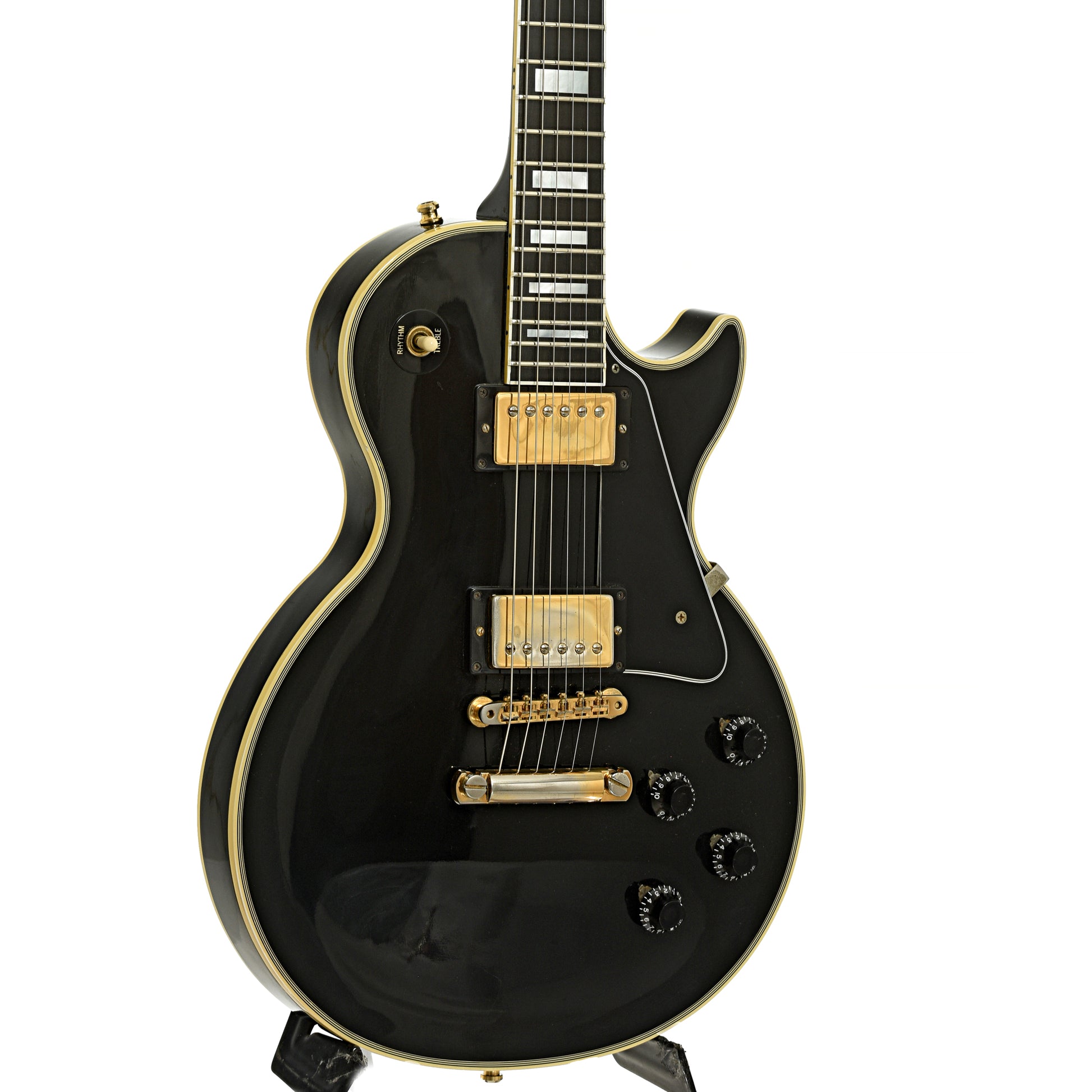 Front and side of Gibson 1957 Reissue Black Beauty Les Paul Custom  Electric Guitar