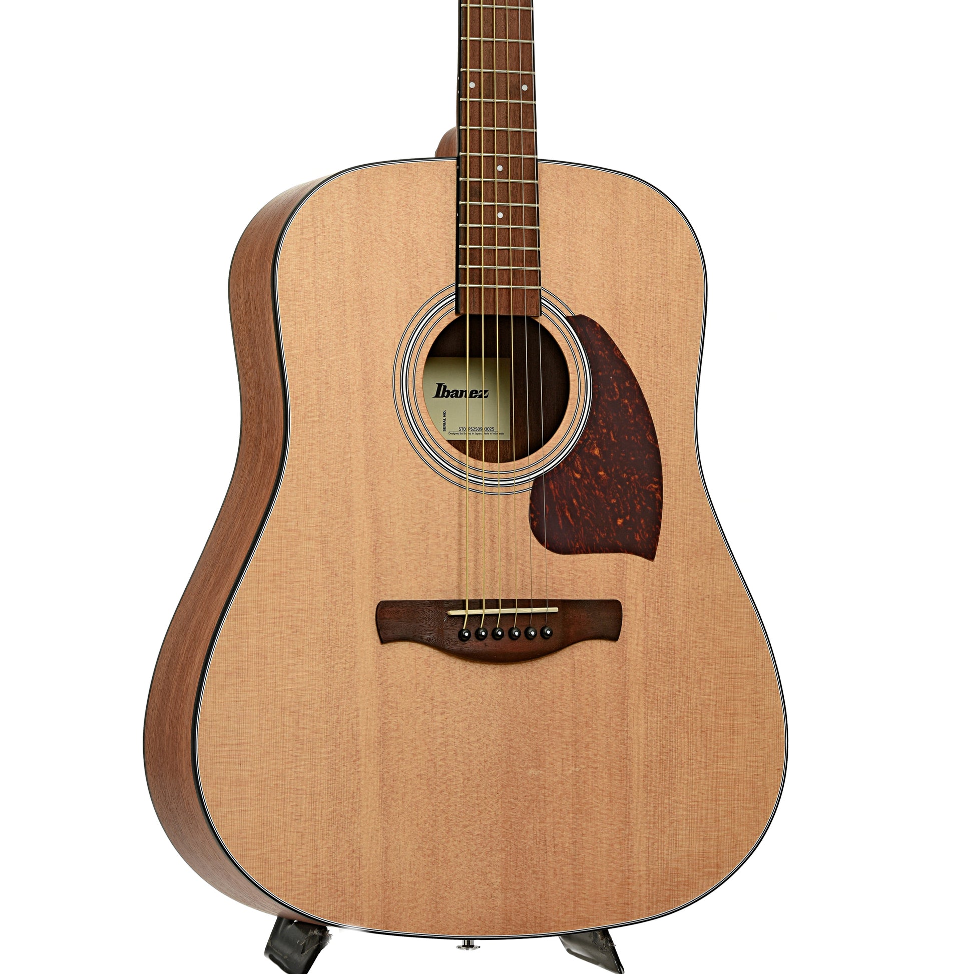  Front and side of Ibanez PF50 Dreadnought Acoustic Guitar, Open Pore Natural