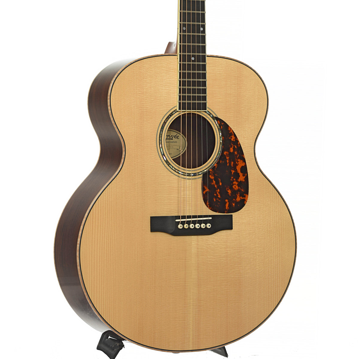 Front and side of Larrivee J-09 Custom Shop Madagascar RW Acoustic Guitar 