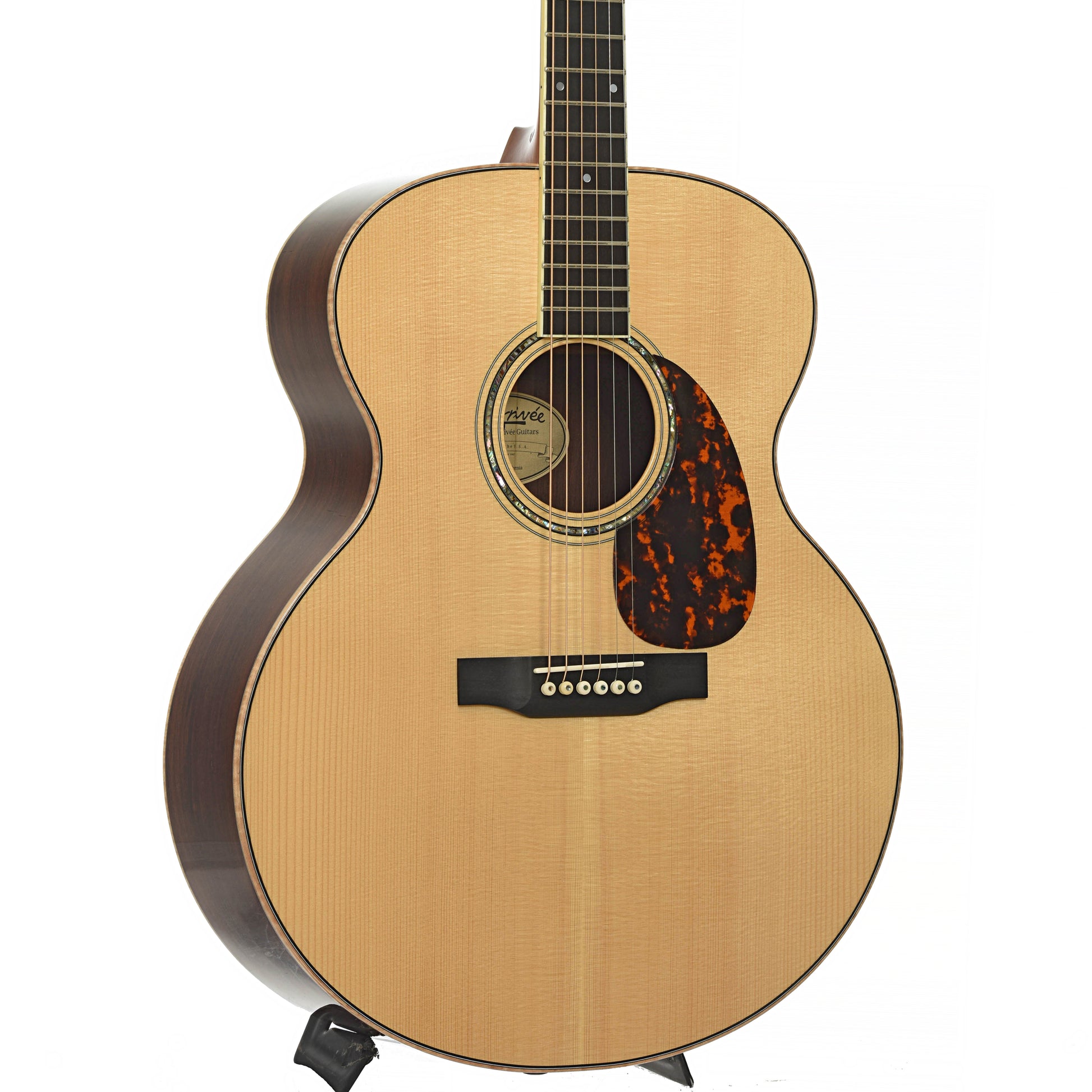 Front and side of Larrivee J-09 Custom Shop Madagascar RW Acoustic Guitar 