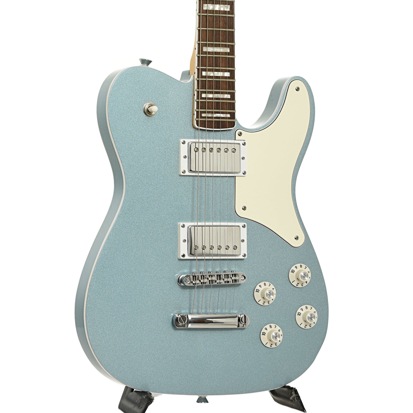 Front and side of Squier Paranormal Troublemaker Telecaster Deluxe Electric Guitar