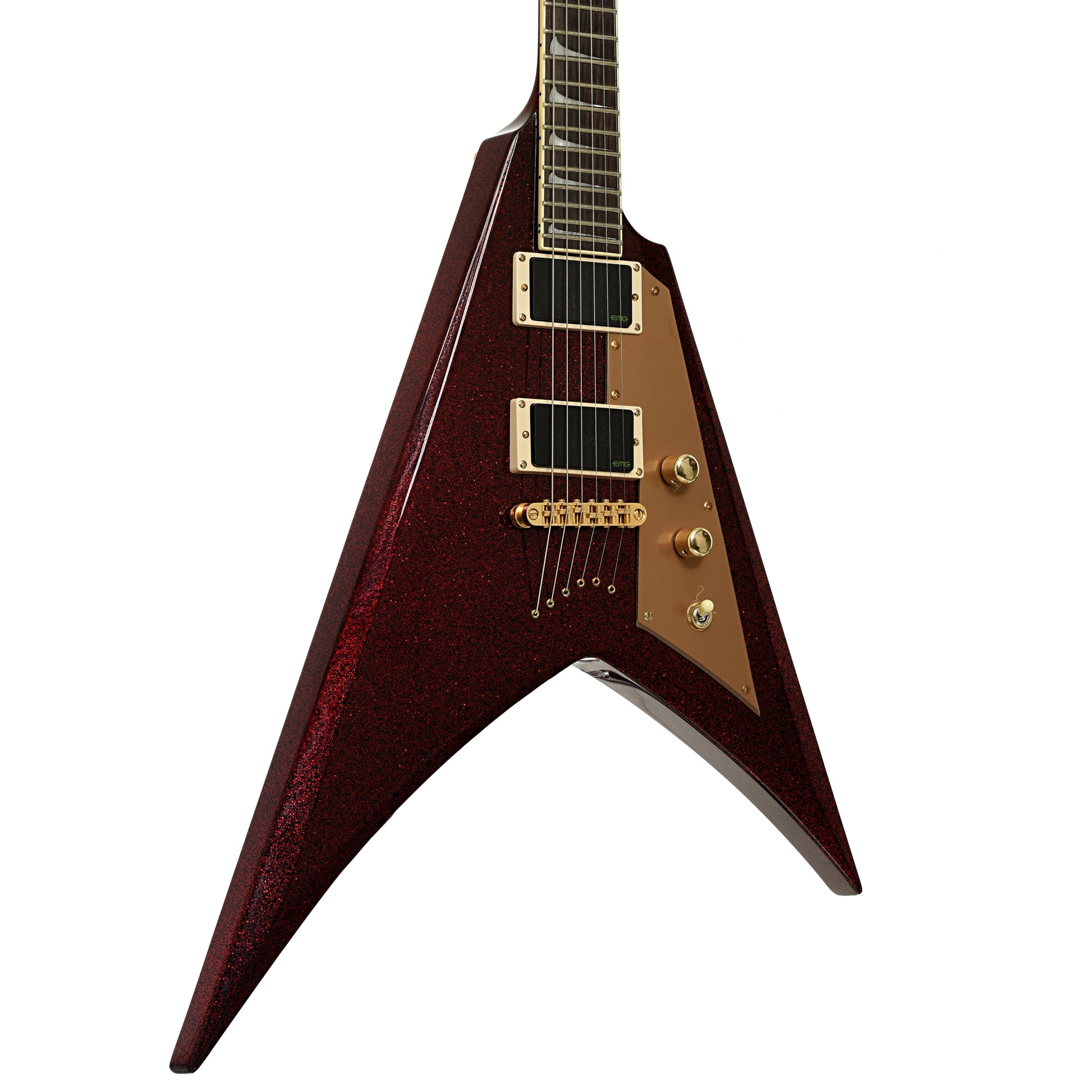 Front and side of ESP LTD KH-V Electric Guitar, Red Sparkle 