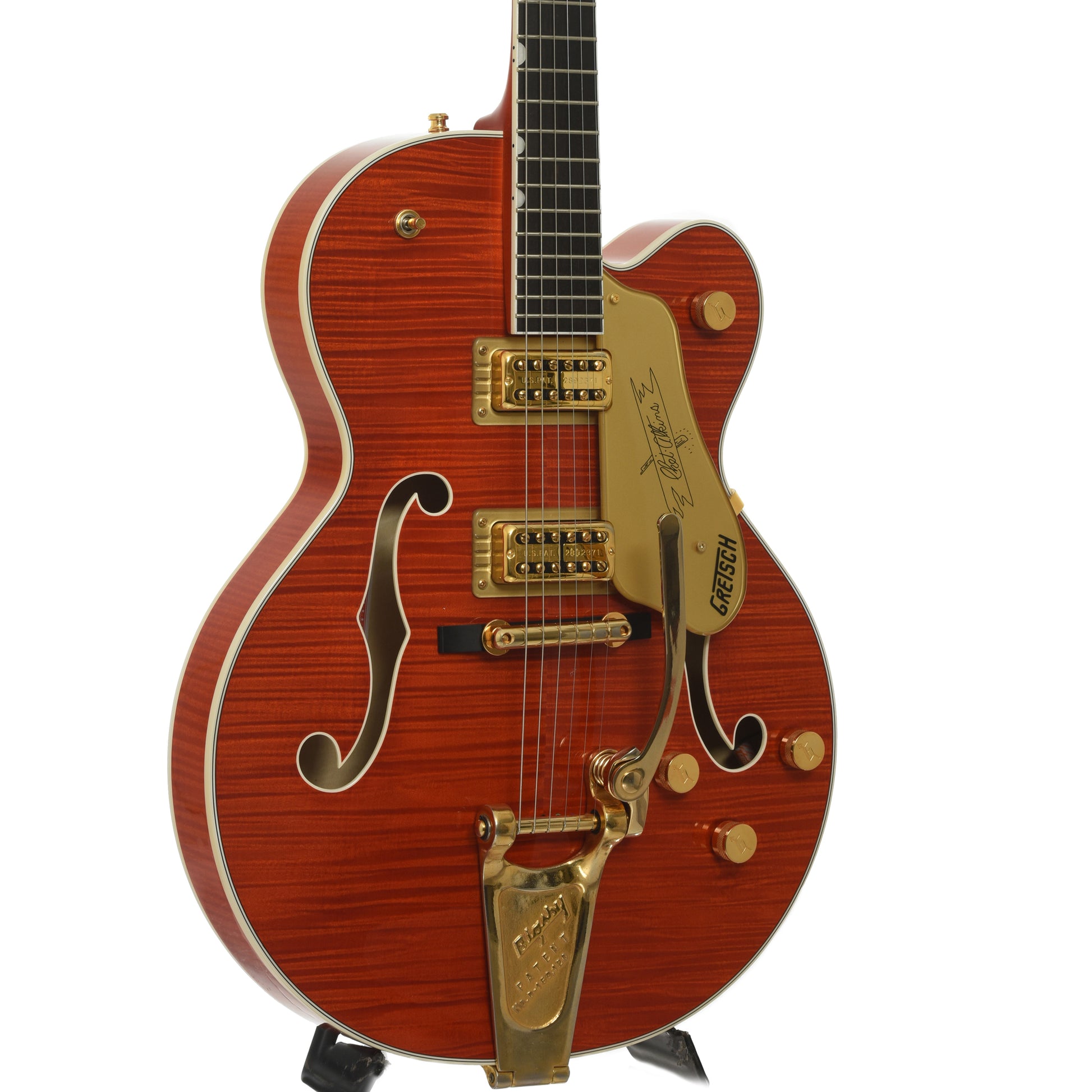 Front and side of Gretsch G6120TFM Players Edition Nashville Hollowbody Electric Guitar