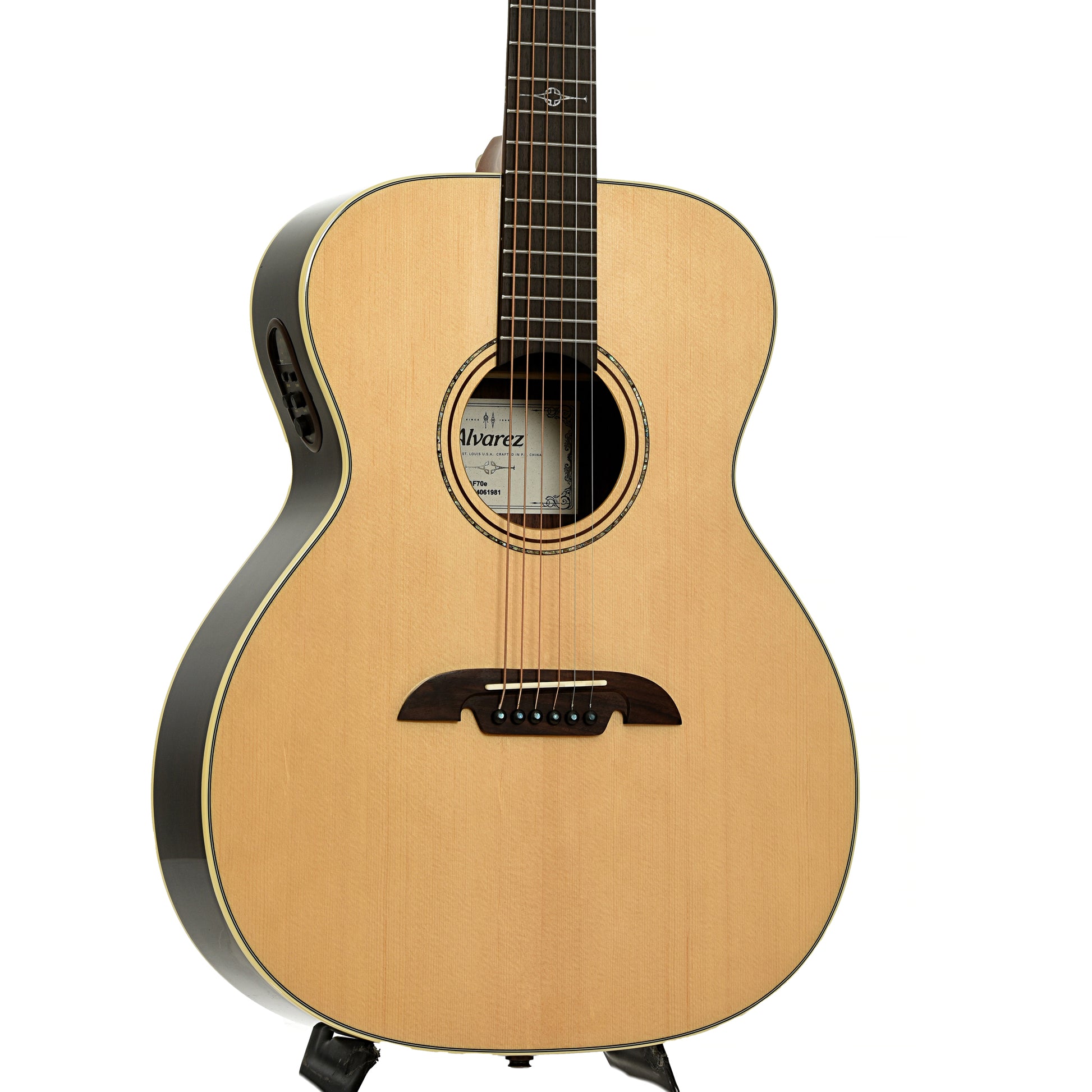 Front and side of Alvarez Artist Series AF70E OM Acoustic-Electric Guitar 