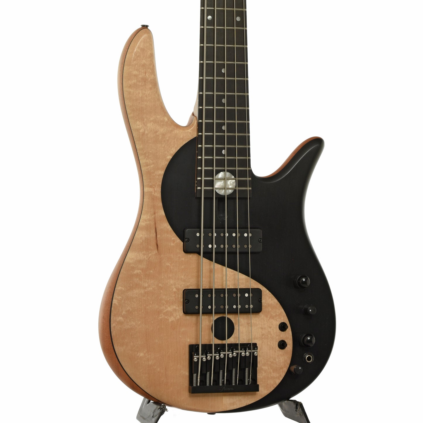 Front and side of Fodera Yin Yang Standard Blister Maple 5-String Electric Bass