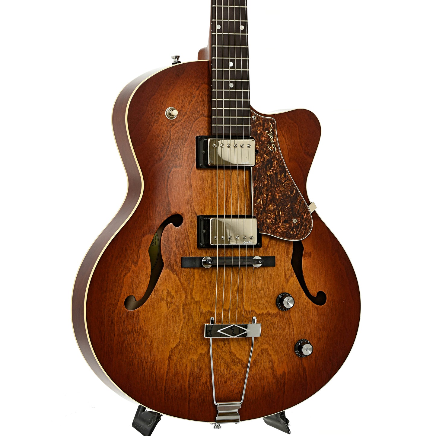 Front and side of Godin 5th Ave. Kingpin CW Kingpin II HB Guitar 