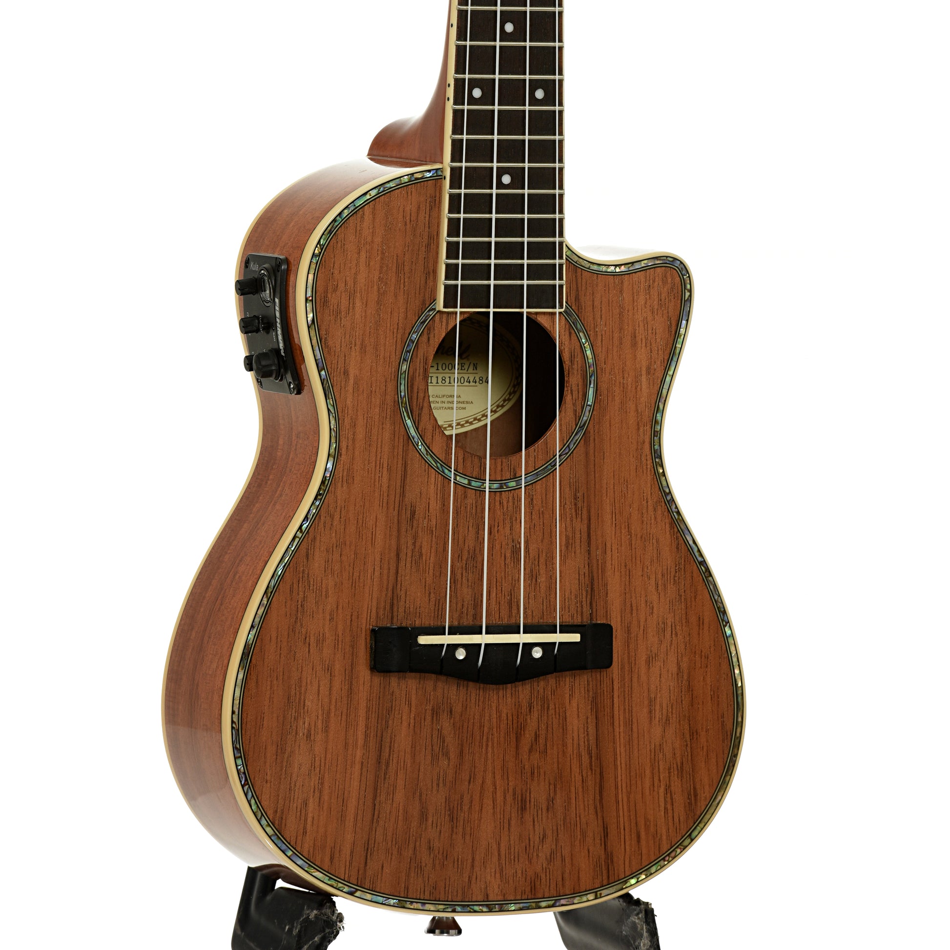 Front and side of Mitchell MU100CE/N Concert Ukulele 