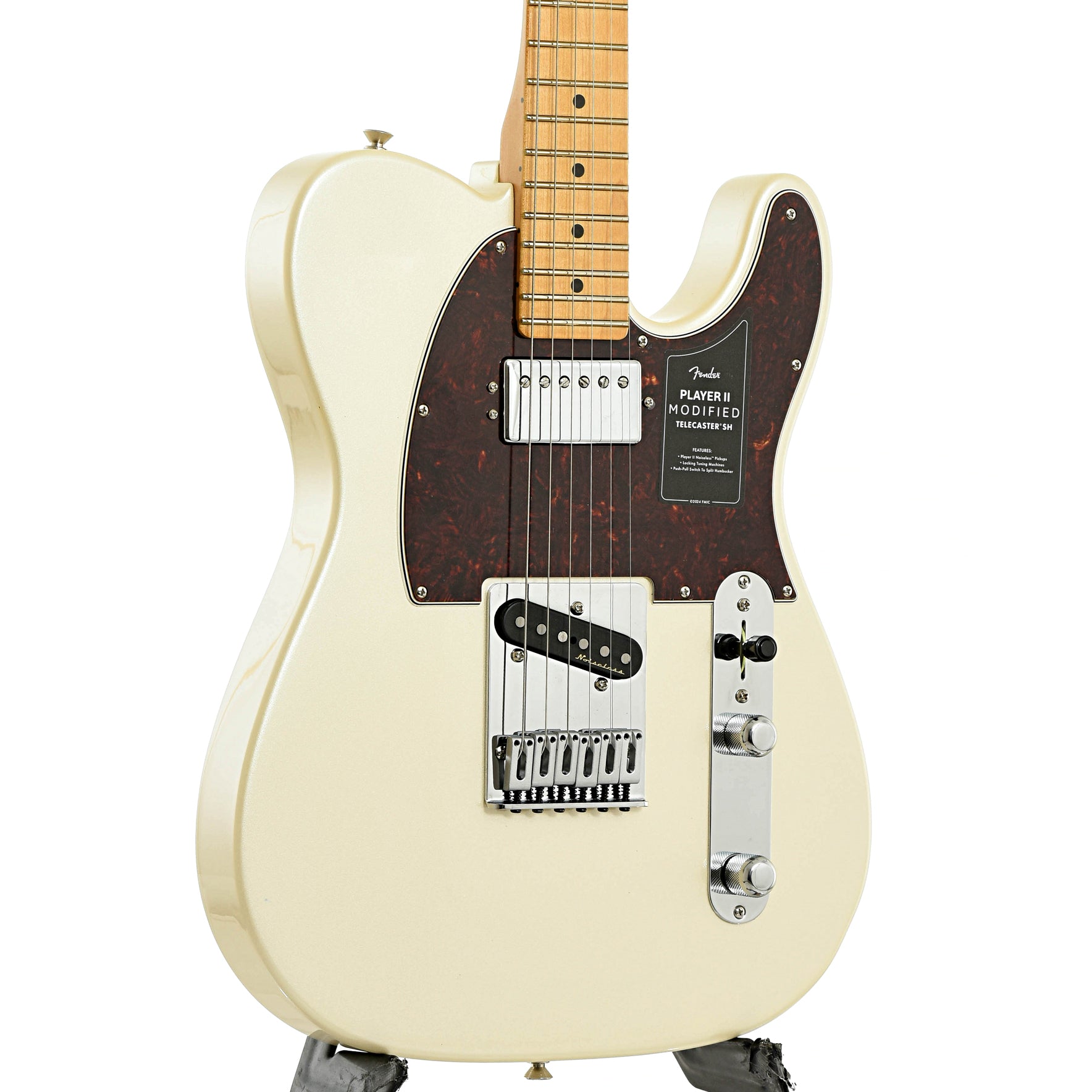 Front and side of Fender Player II Modified Telecaster SH, Olympic Pearl