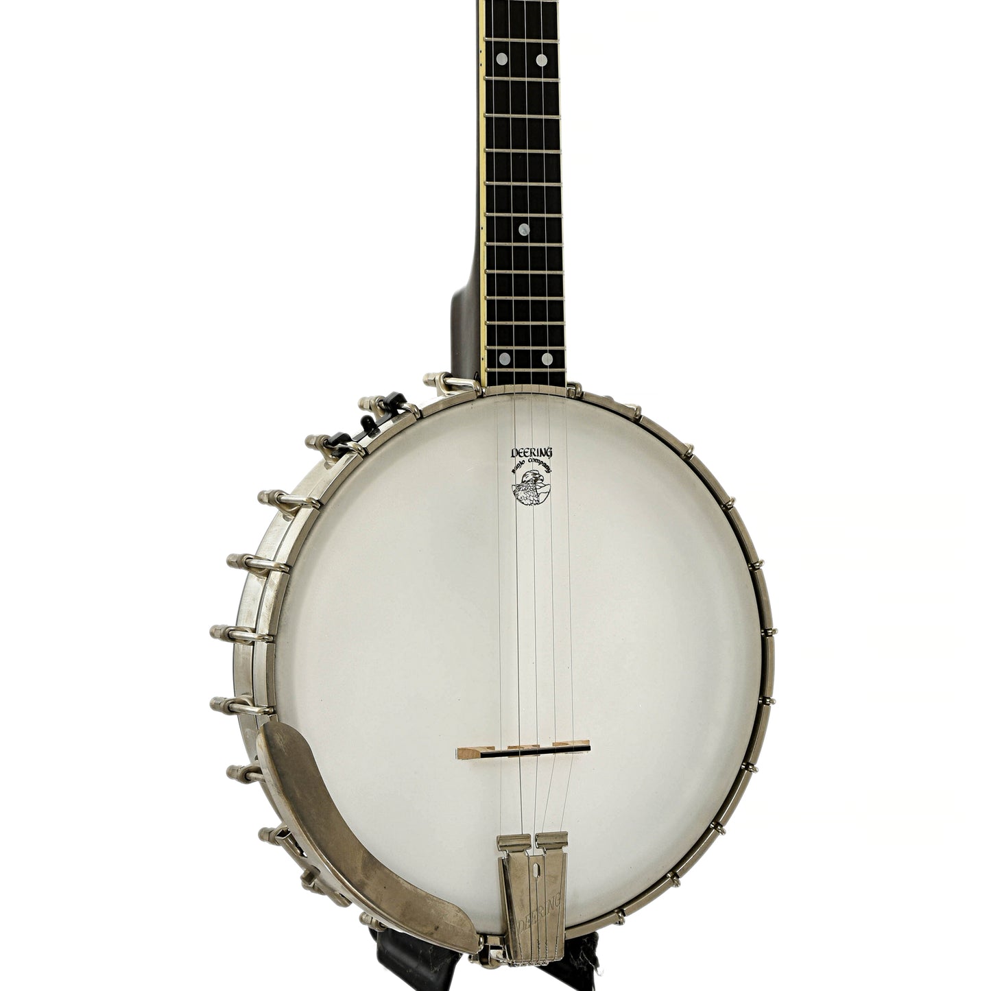 Front and side of Deering Vega Extra Long Neck Banjo