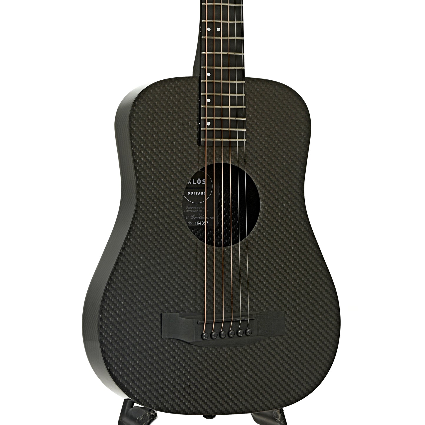 Front and side of KLOS Full Carbon Travel Acoustic Guitar