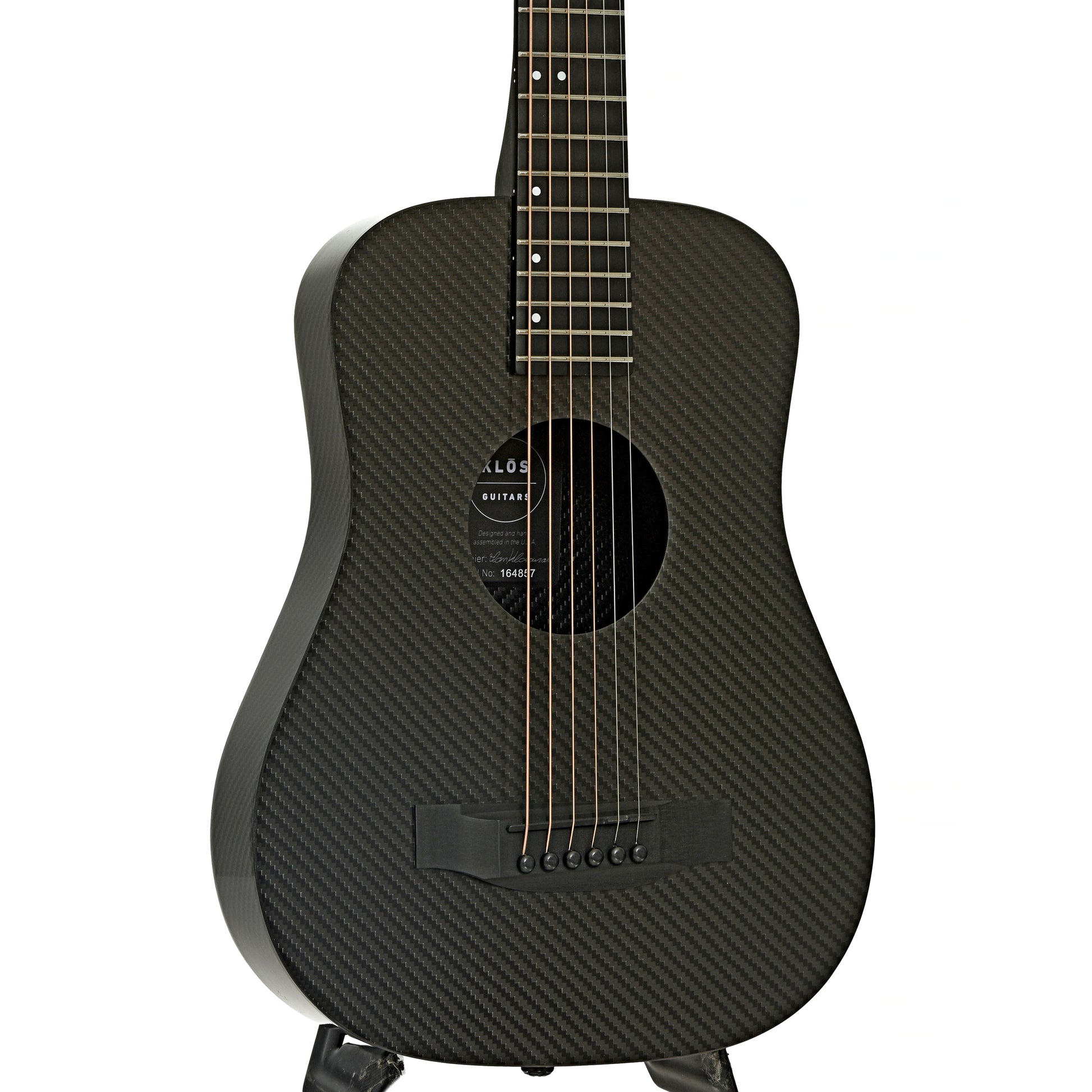 Front and side of KLOS Full Carbon Travel Acoustic Guitar
