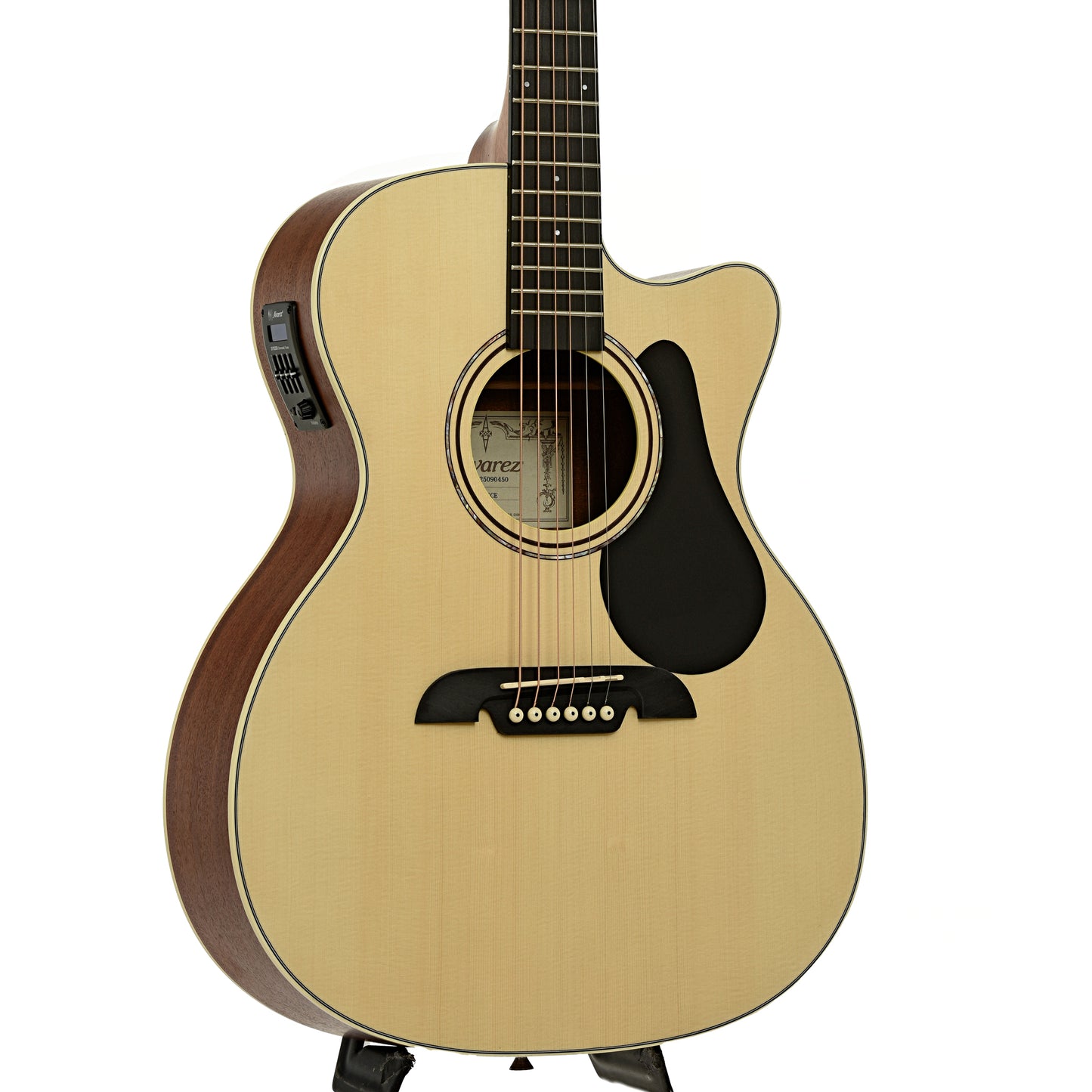 Front and side of Alvarez Regent Series RF26CE Folk/OM Acoustic-Electric Guitar