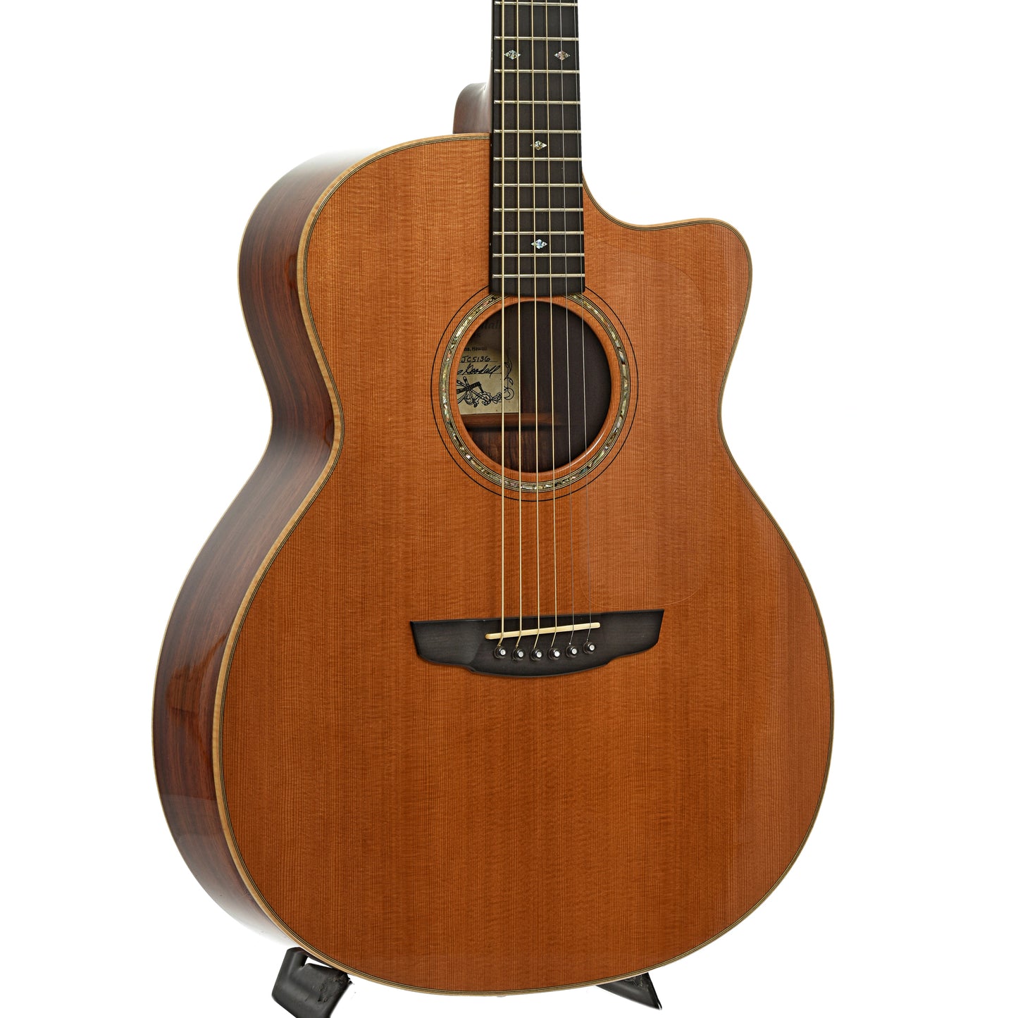 Front and side of Goodall CCJC Master Sitka / Cocobolo Jumbo Guitar