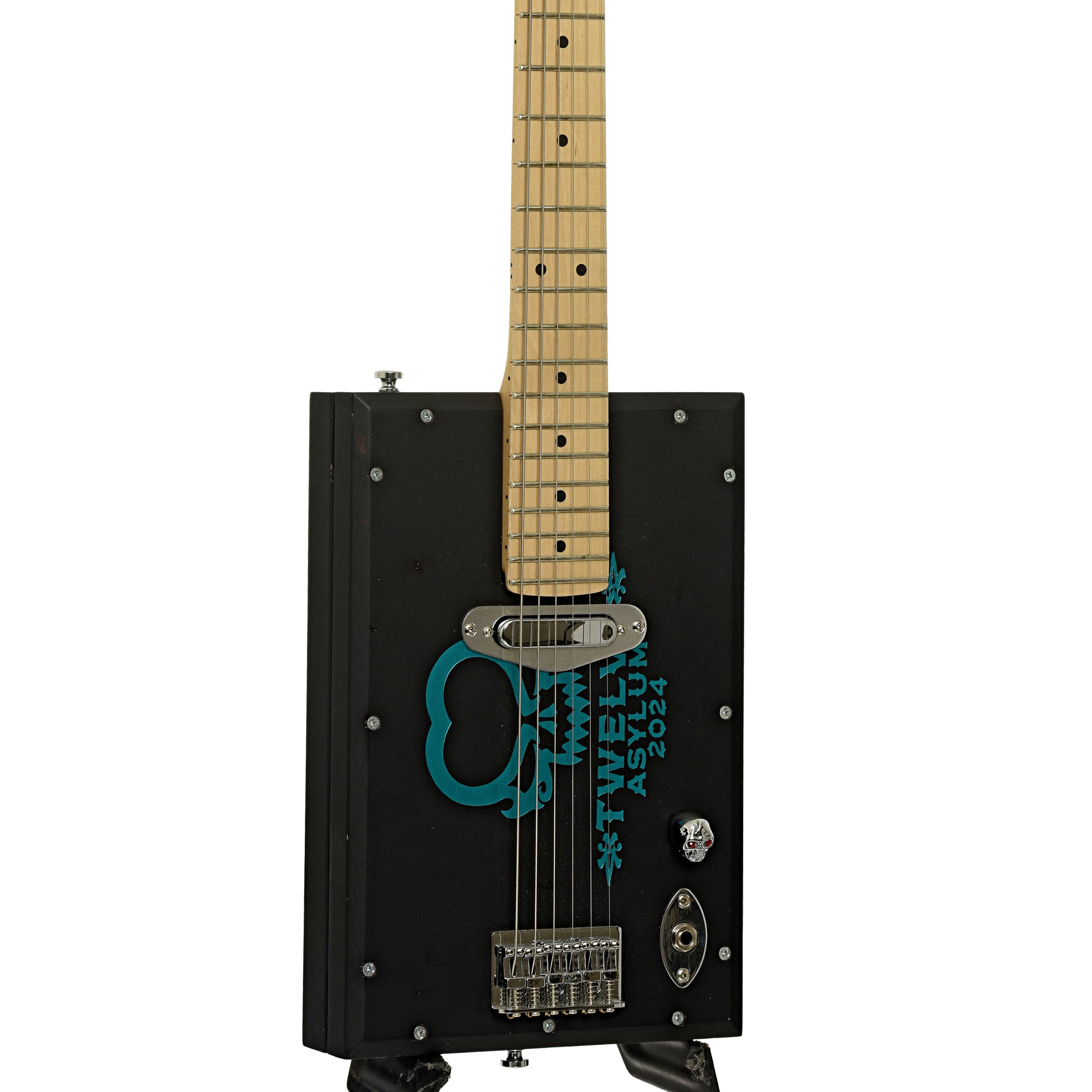 Front and side of Get Down Guitars Cigar Box Electric Guitar