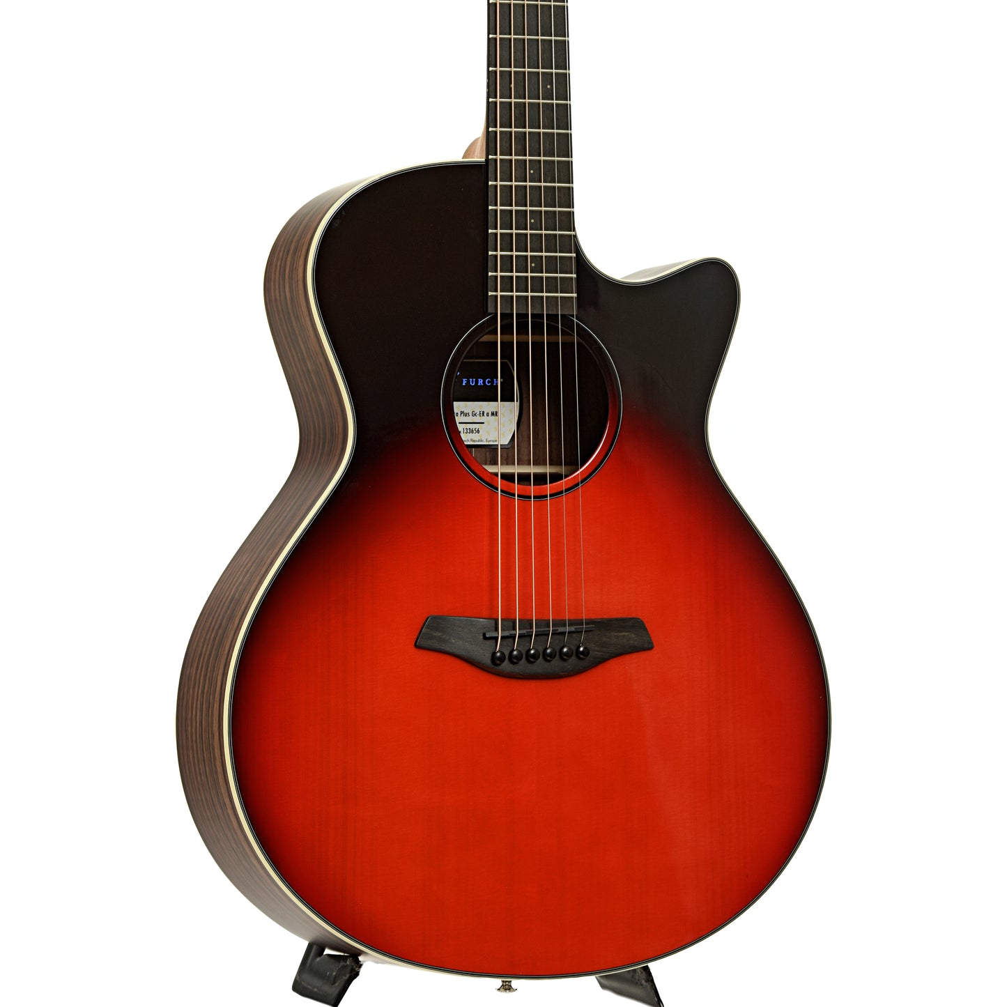 Front and side of Furch Spectra Plus Gc-ER a Maranello Red Acoustic Guitar