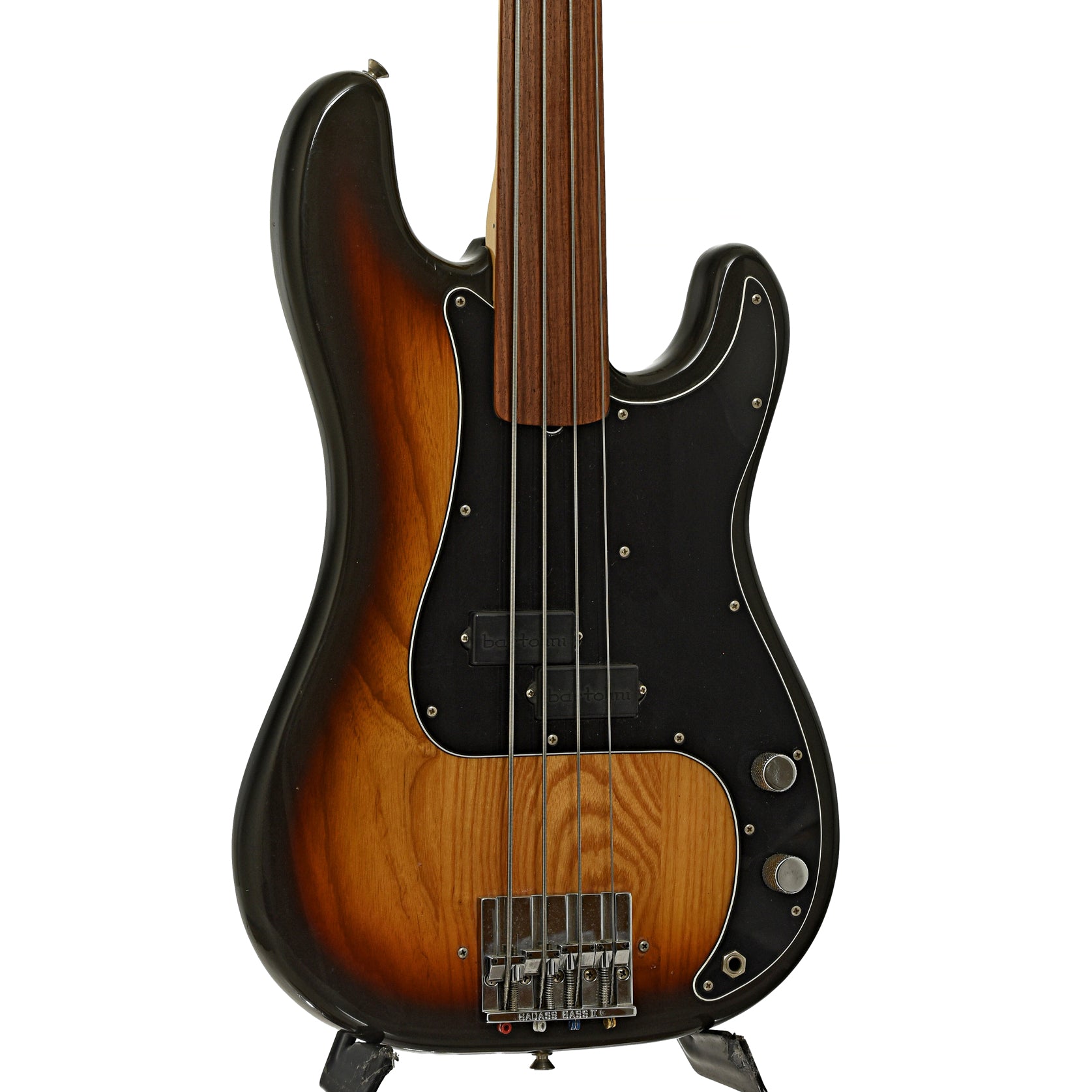 Front and side of Fender Precision Fretless Electric Bass