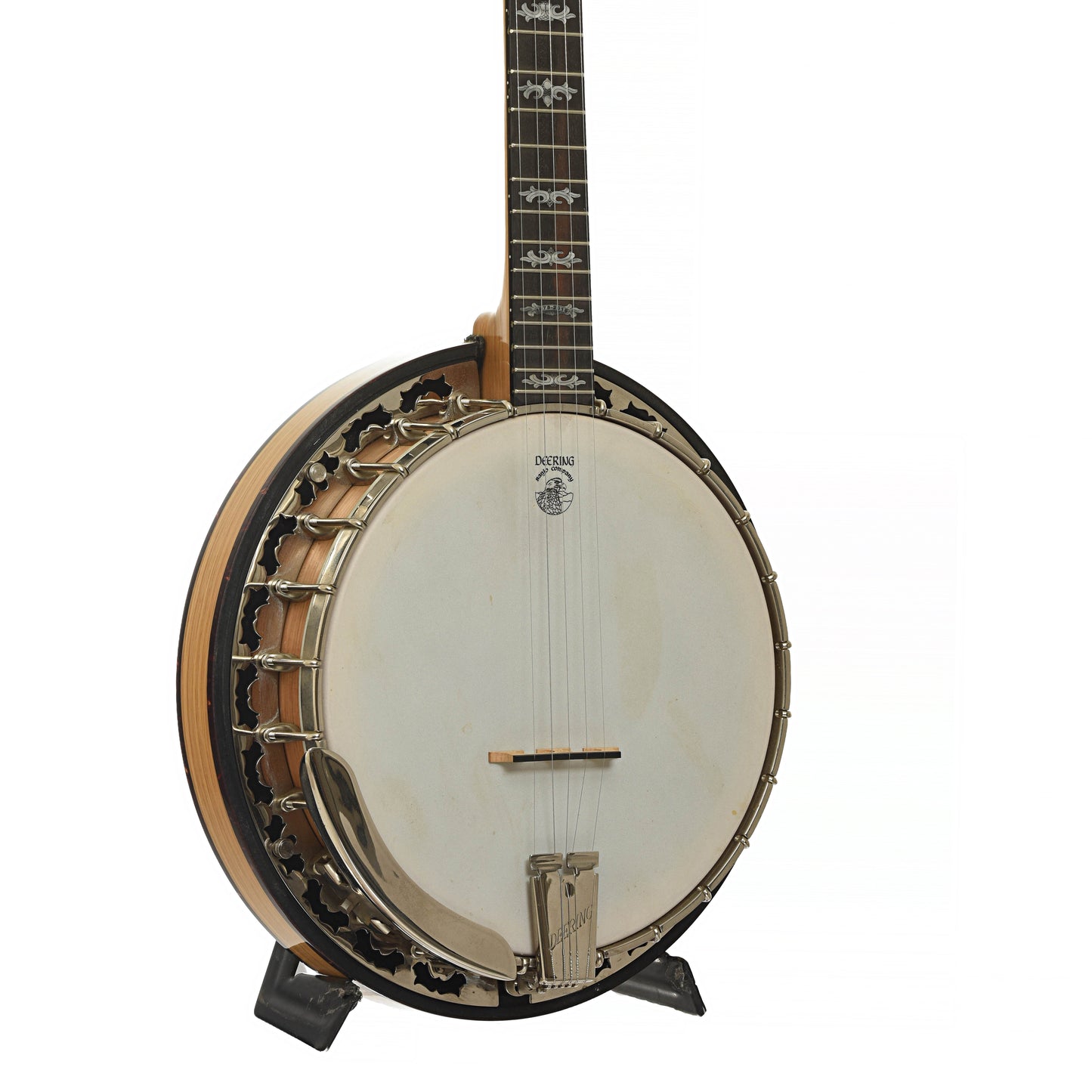 Front and side of Deering 40th Anniversary White Oak Resonator Banjo  
