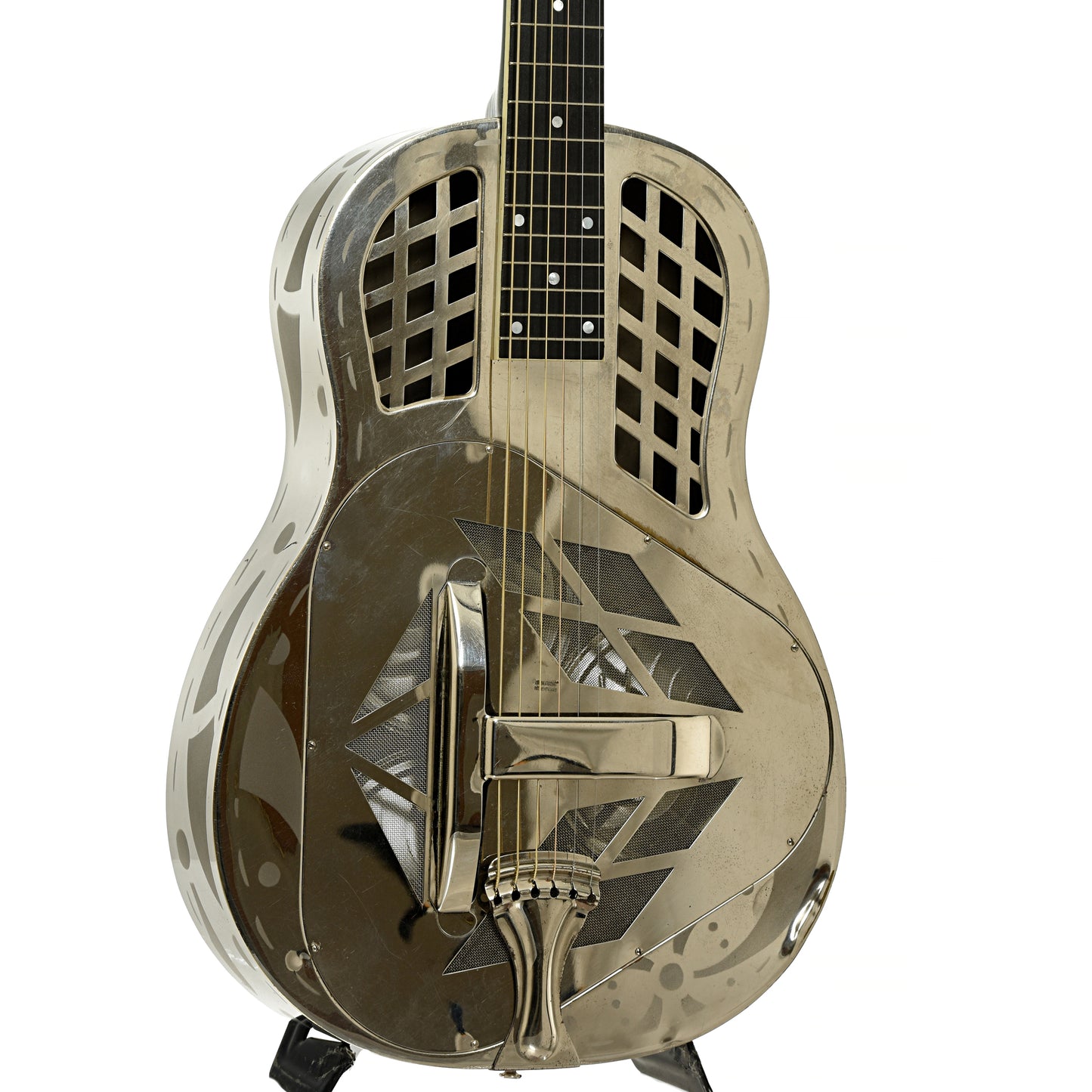 Front and side of National Tricone Exploding Palm Tree Resonator Guitar