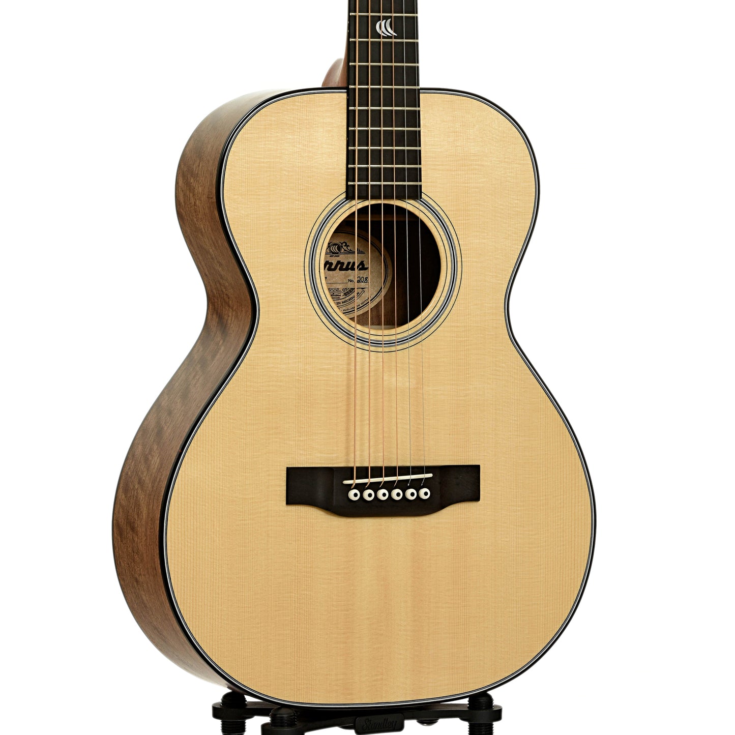 Front and side of Cirrus Single 0 Walnut Acoustic Guitar