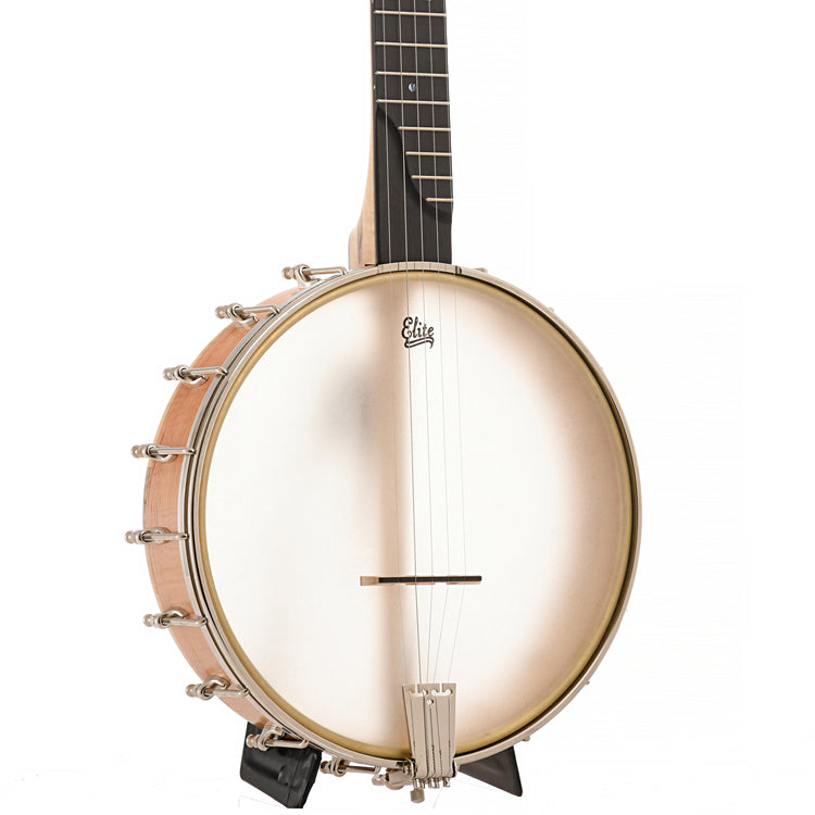 Front and side of Chuck Lee Prairieville Openback Banjo, 11" Rim, Brass Hoop Tone Ring
