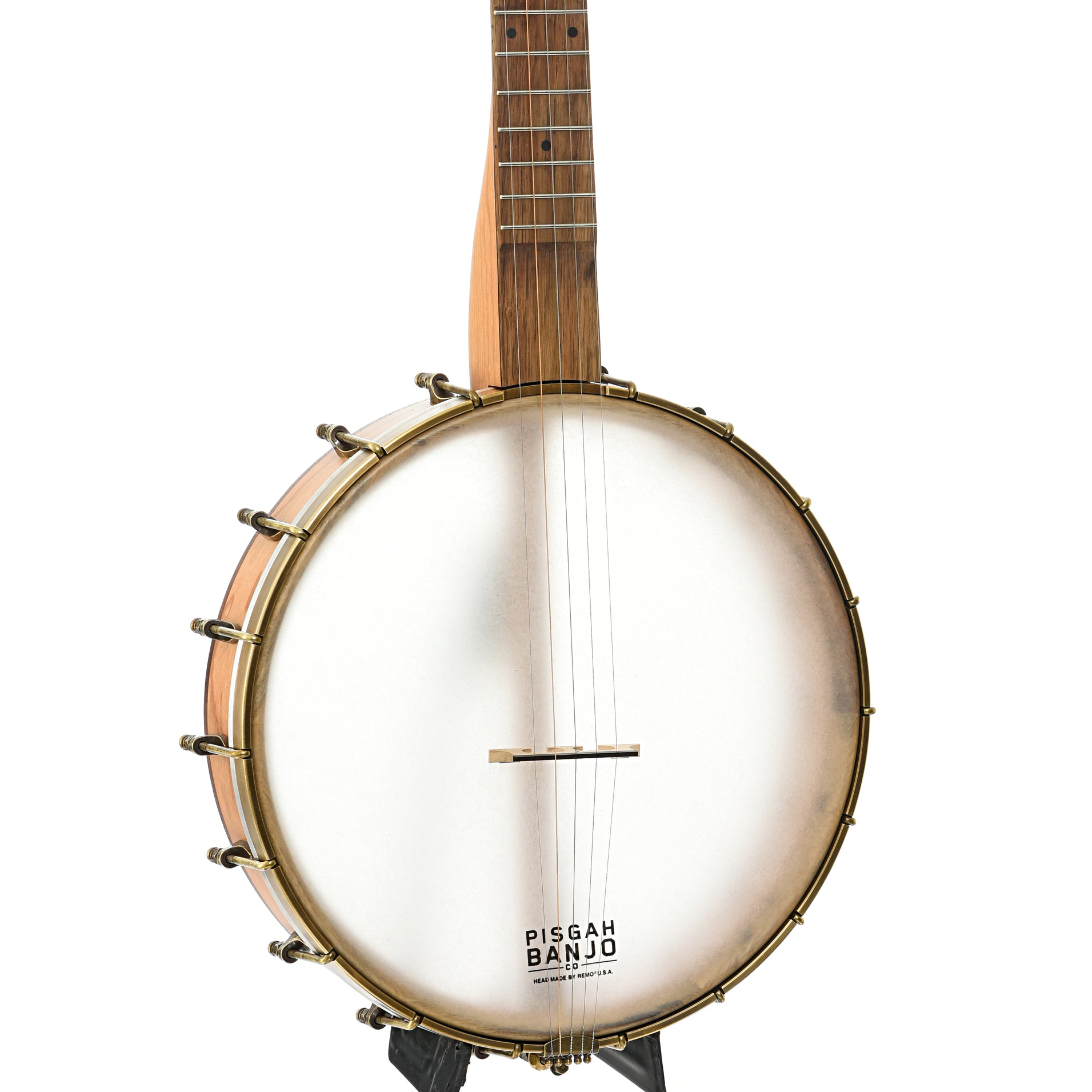 Front and side of Pisgah Banjo Co. 12" Cherry Possum Openback Banjo, Short Scale 
