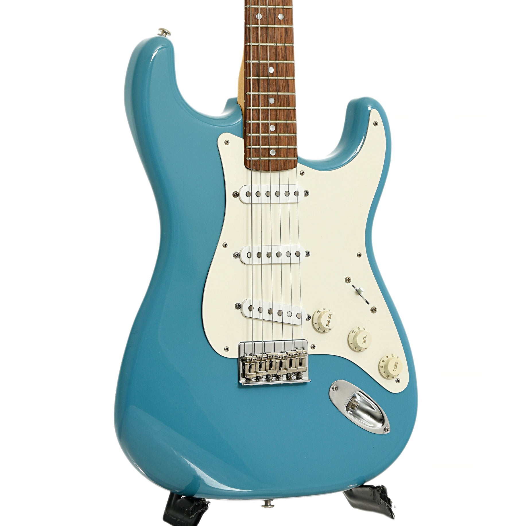 Front and side of Specimen S-Style Guitar with Slotted Headstock