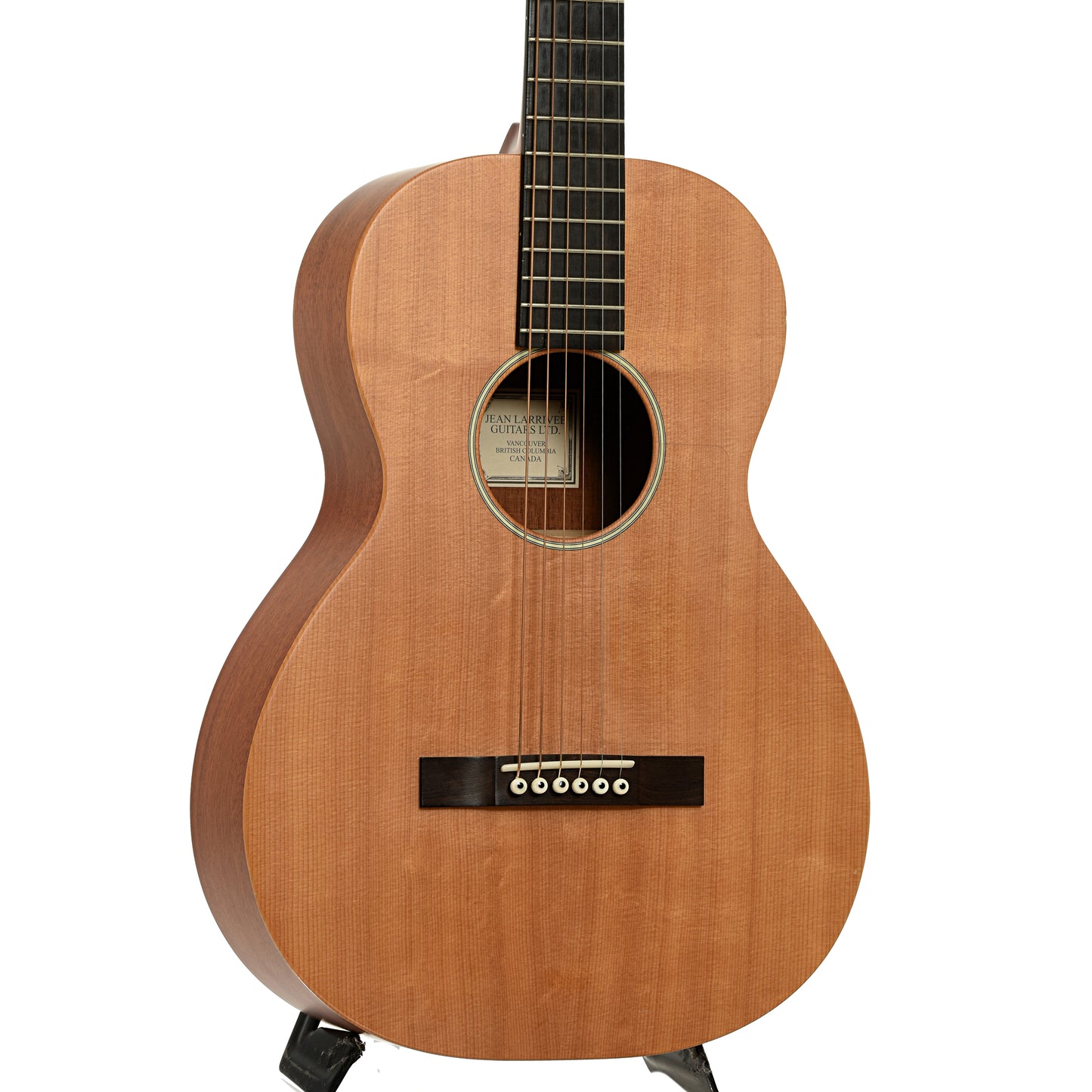 Front and side of Larrivee Parlor O-01  Mahogany Acoustic Guitar 
