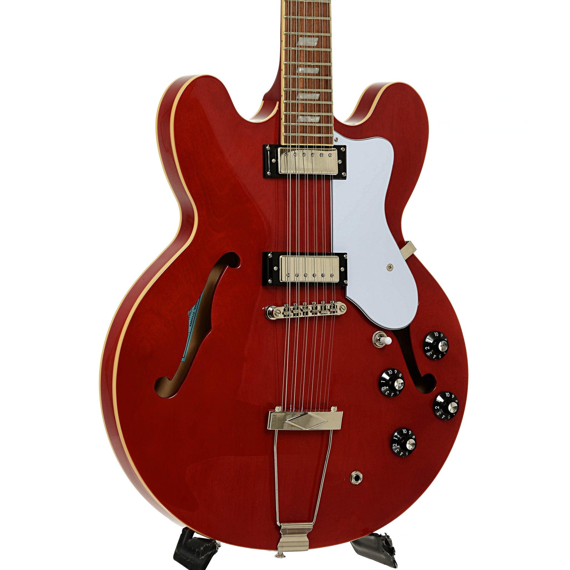 Full front and side of Epiphone E360-12  Riviera-12 Hollowbody Electric Guitar