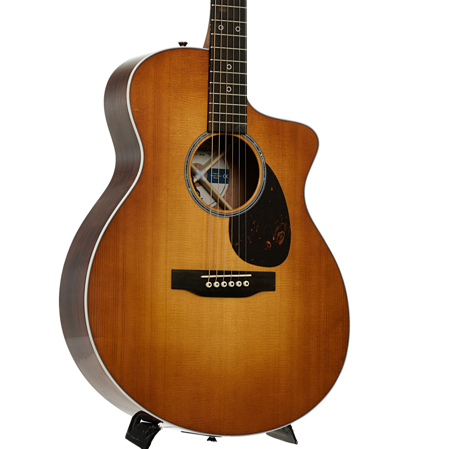Front and side of Martin SC-13E Modern Sunburst Road Series Acoustic Guitar 