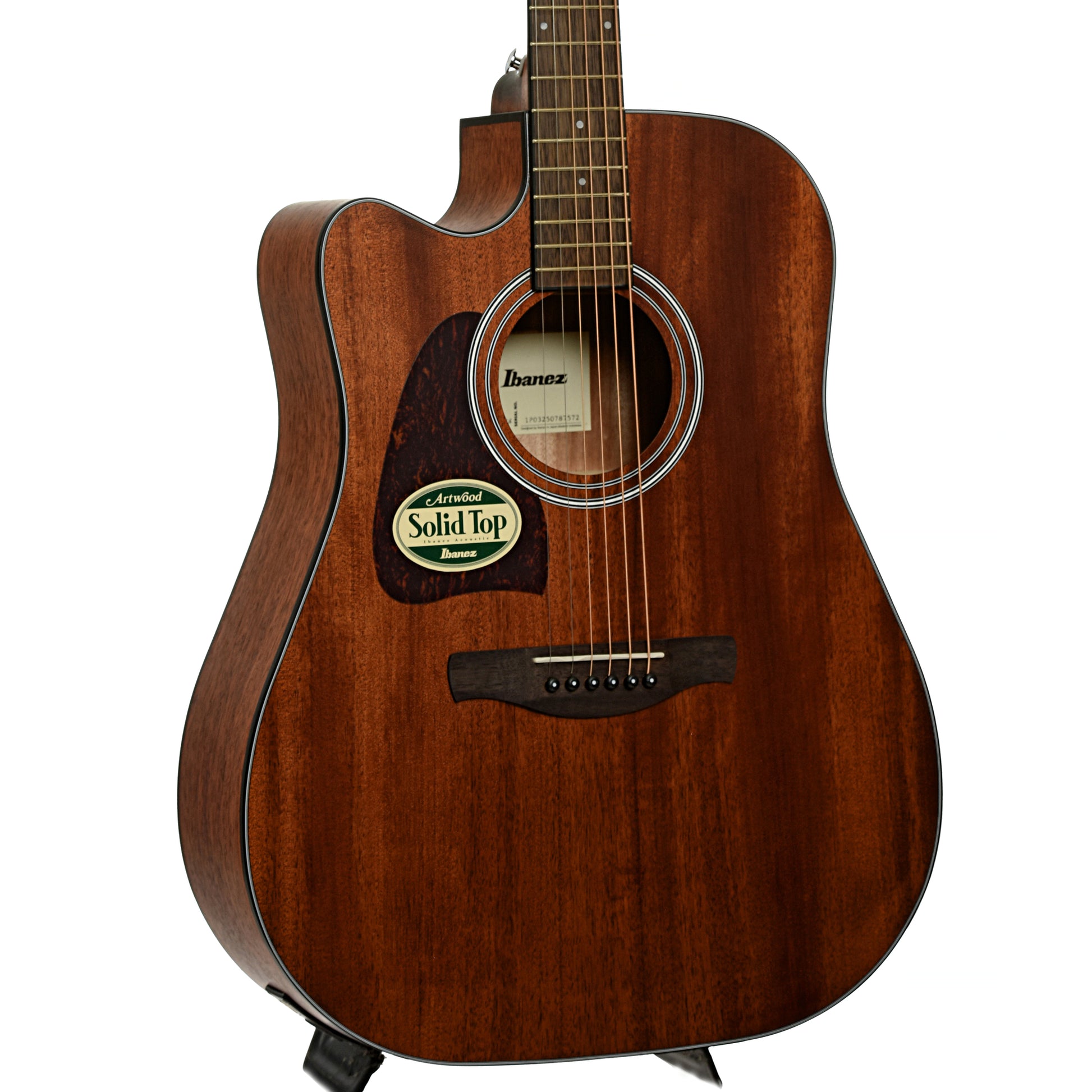 Front and side of Ibanez AW54LCE Artwood Left-Handed Dreadnought Acoustic-Electric, Open Pore Natural
