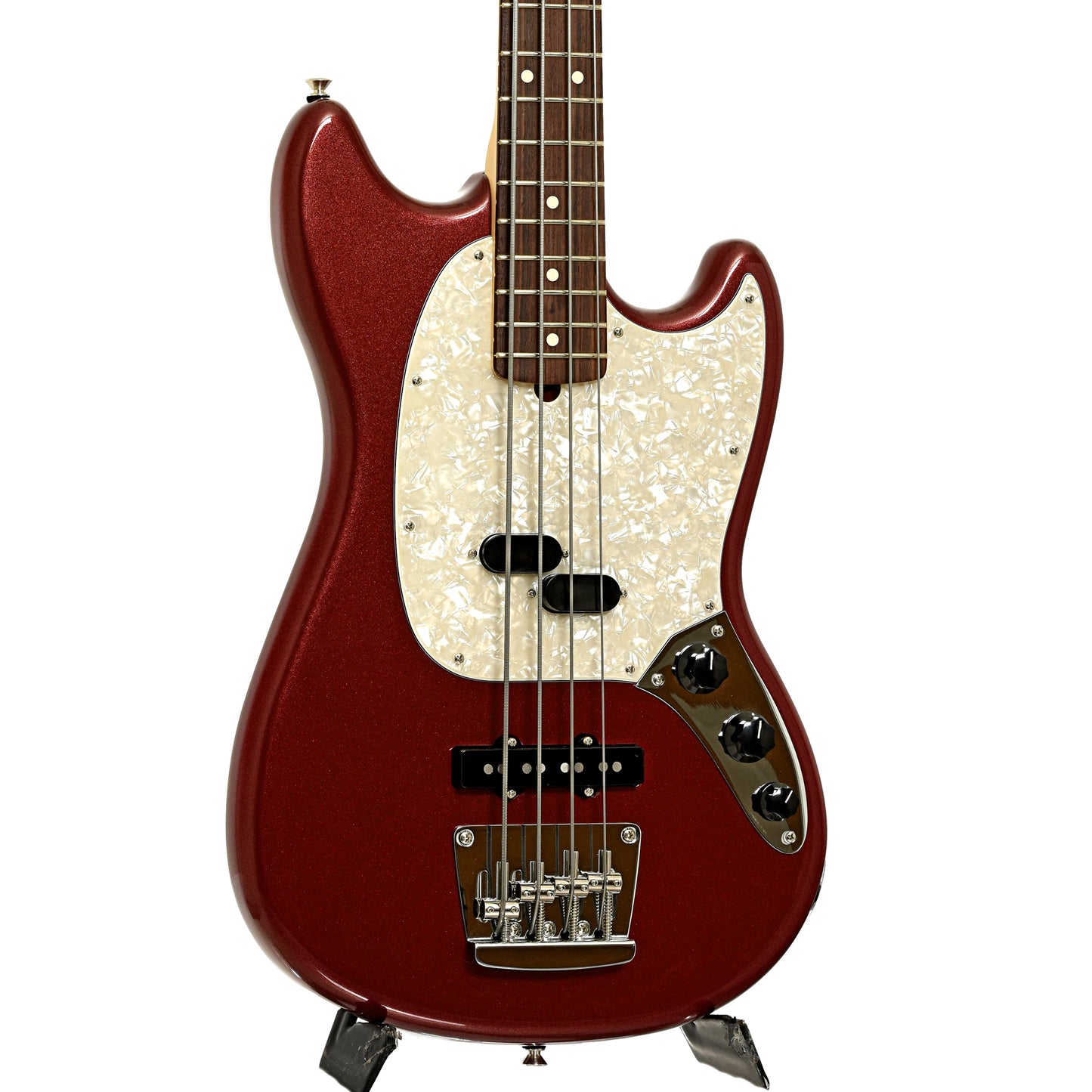 Front and side of Fender American Performer Mustang Electric Bass