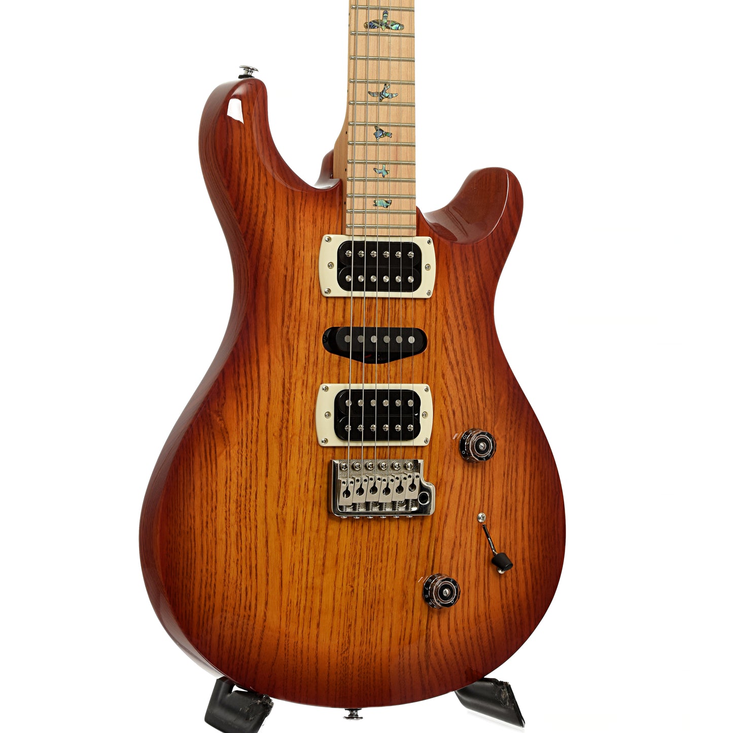 Front and side of PRS SE Swamp Ash Special Electric Guitar & Gigbag, Vintage Sunburst
