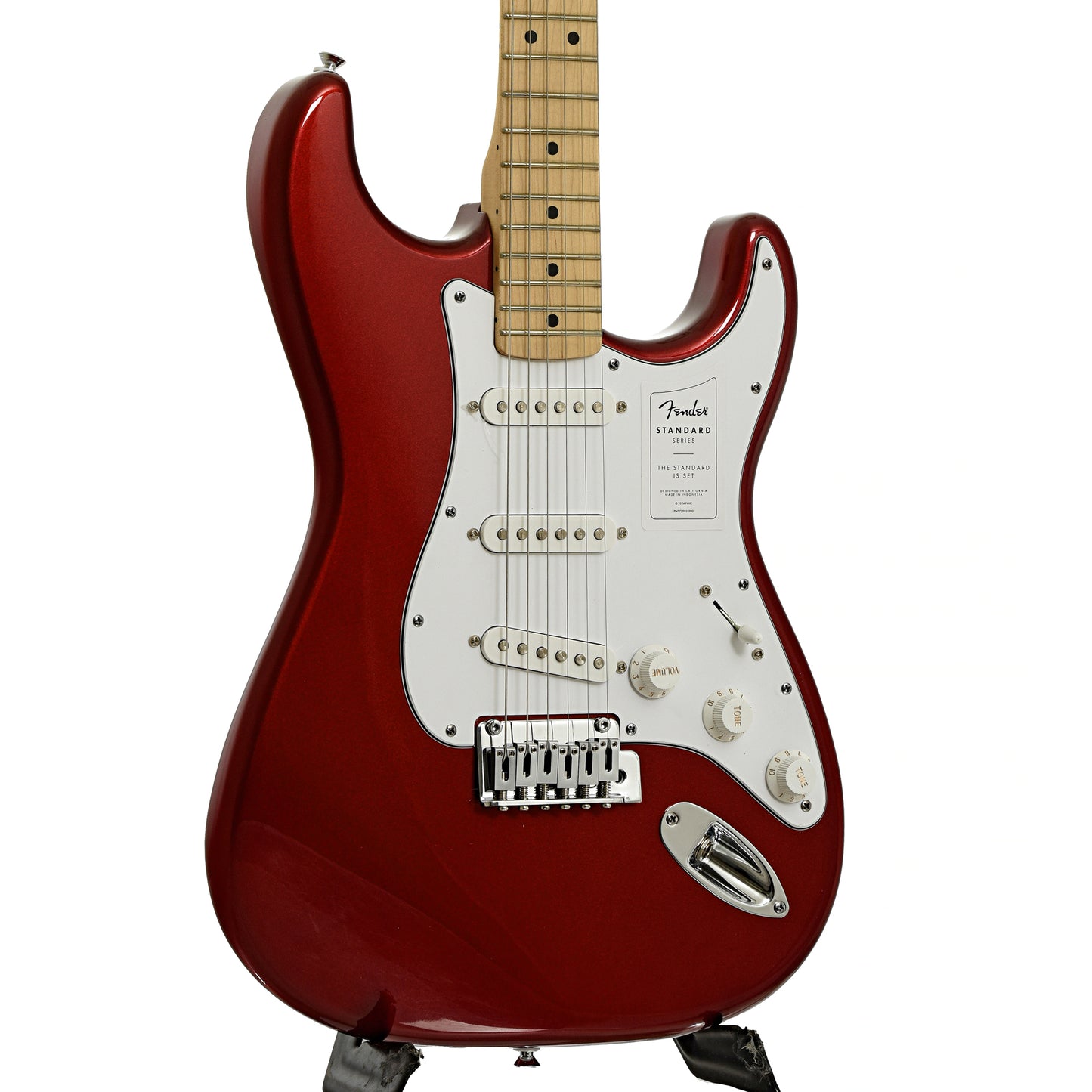 Front and side of Fender Standard Stratocaster Electric Guitar, Candy Cola