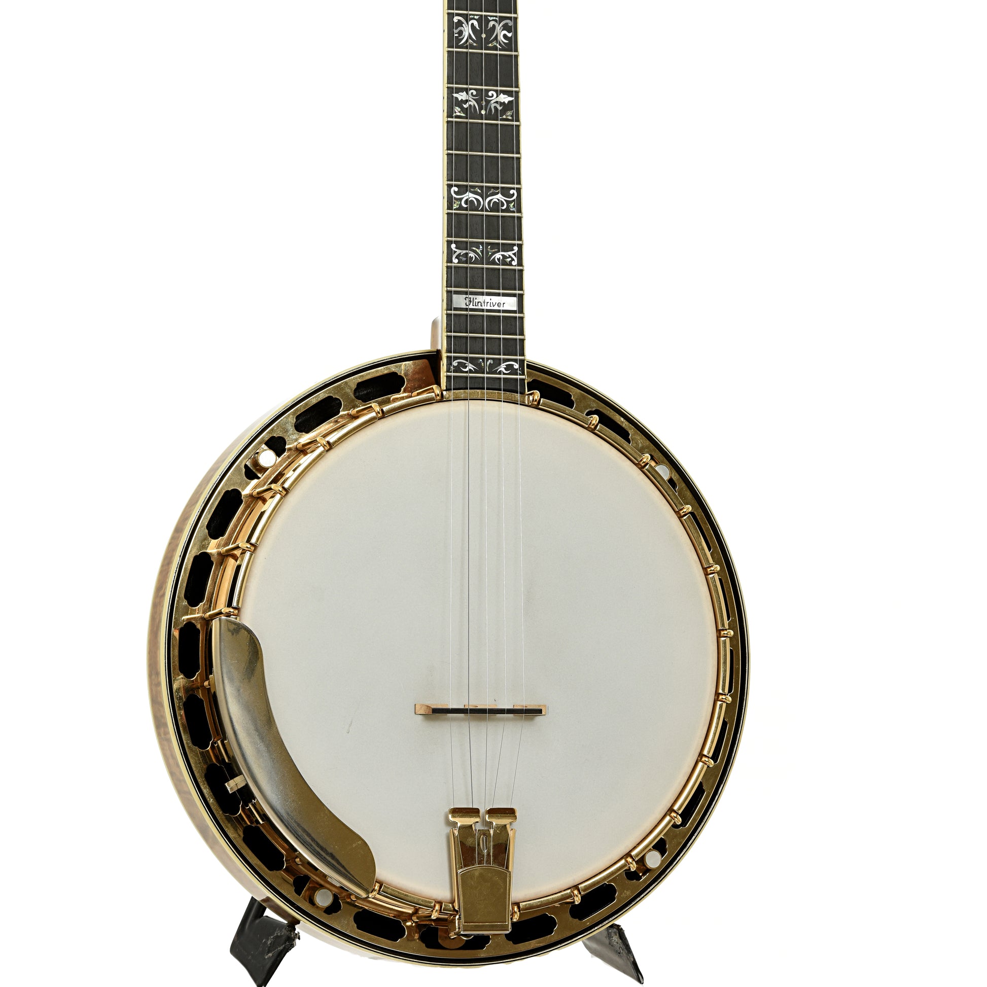  Front and side of Grundy Flintriver "Blue Heeler" Resonator Banjo 