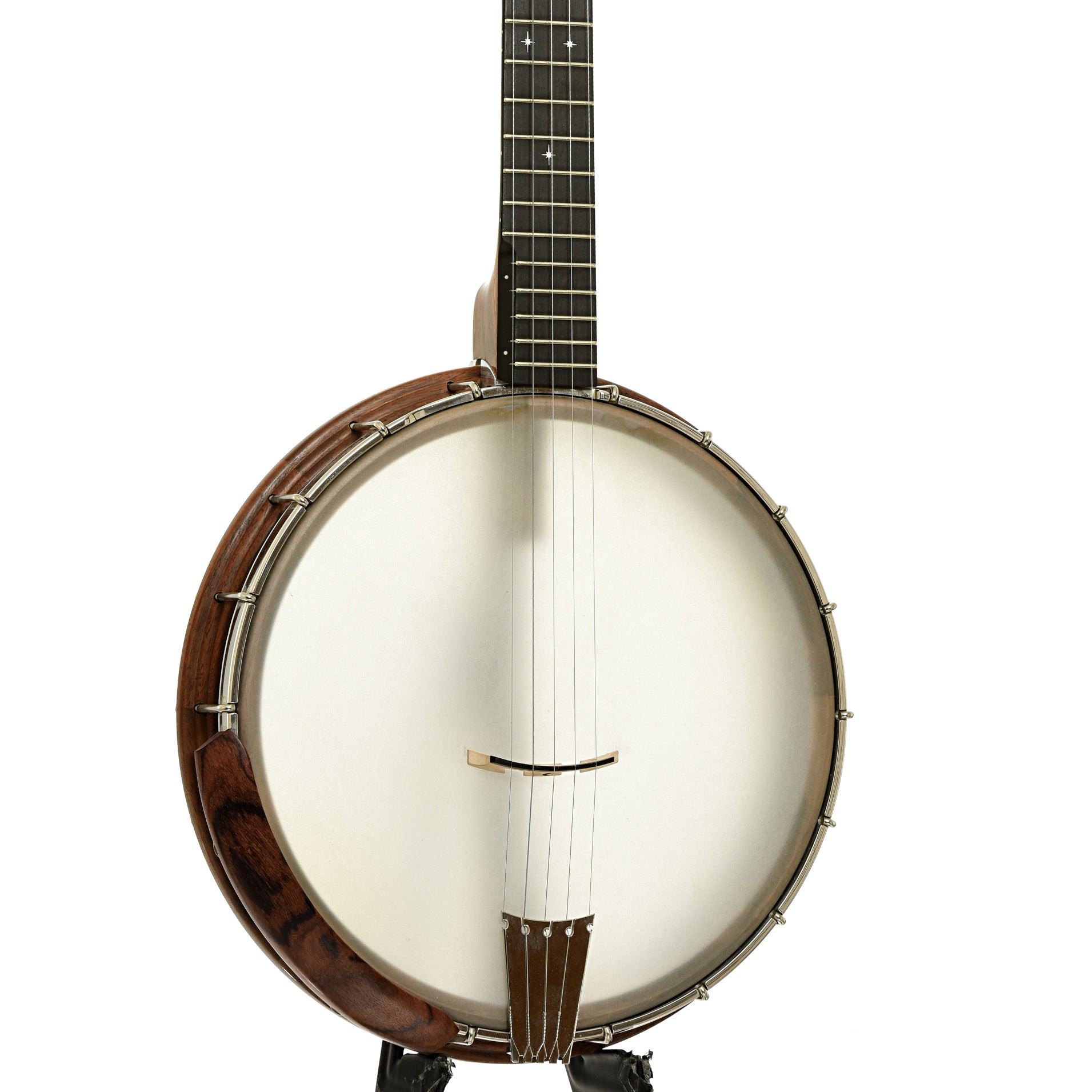 Front and side of Nechville Atlas 12" Walnut Open Back Banjo