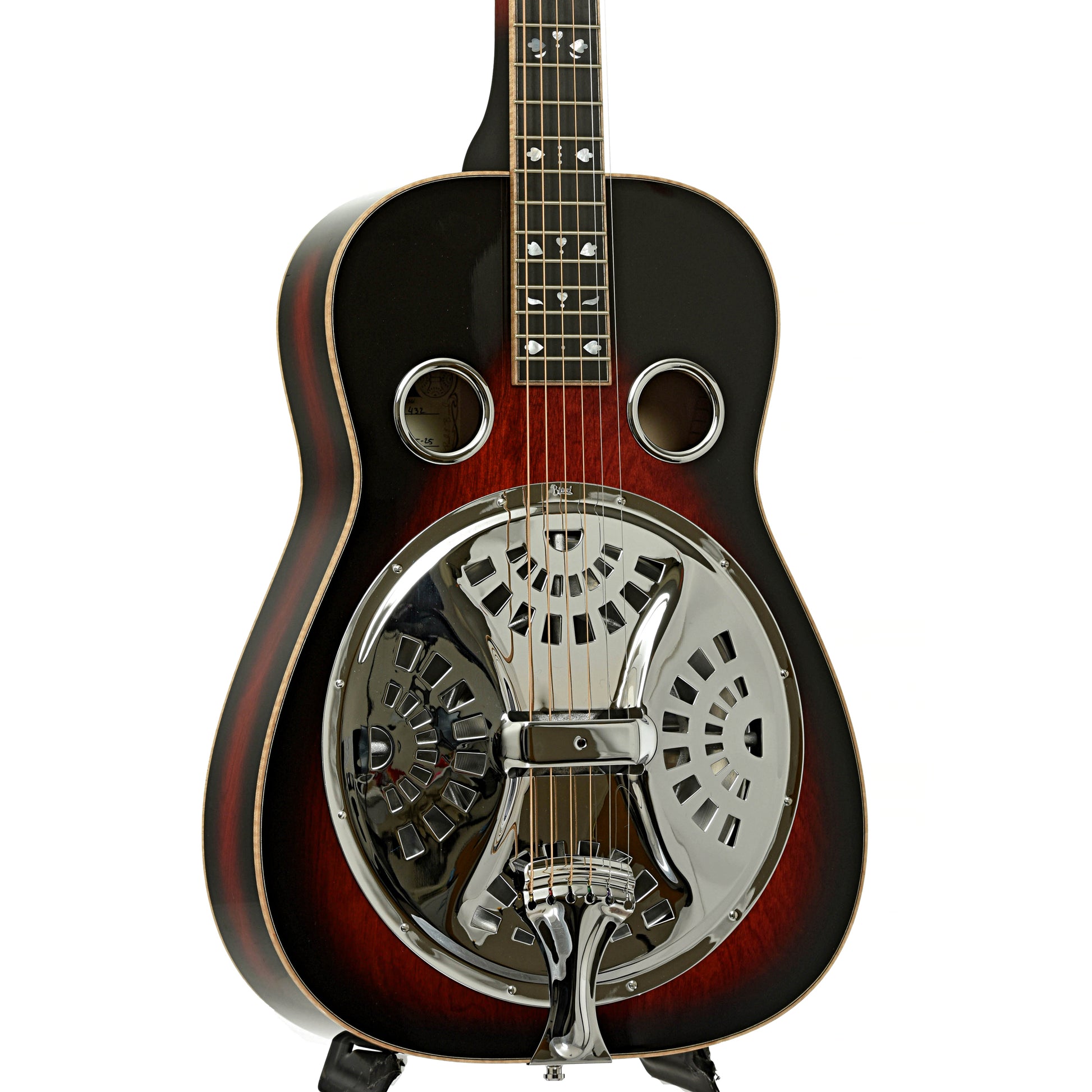 Front and side of Beard "Mike Auldridge" MA-6 Squareneck Resonator Guitar Scarlet Sunburst