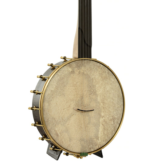 Front and side of Chuck Lee Hawkins Spring 12" Fretless Openback Banjo, #876