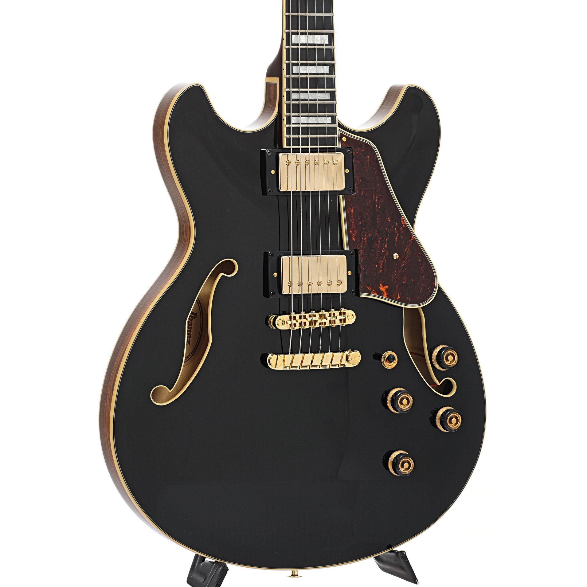 Front and side of Ibanez Artcore Expressionist AS93BC Semi-hollowbody Electric Guitar, Black
