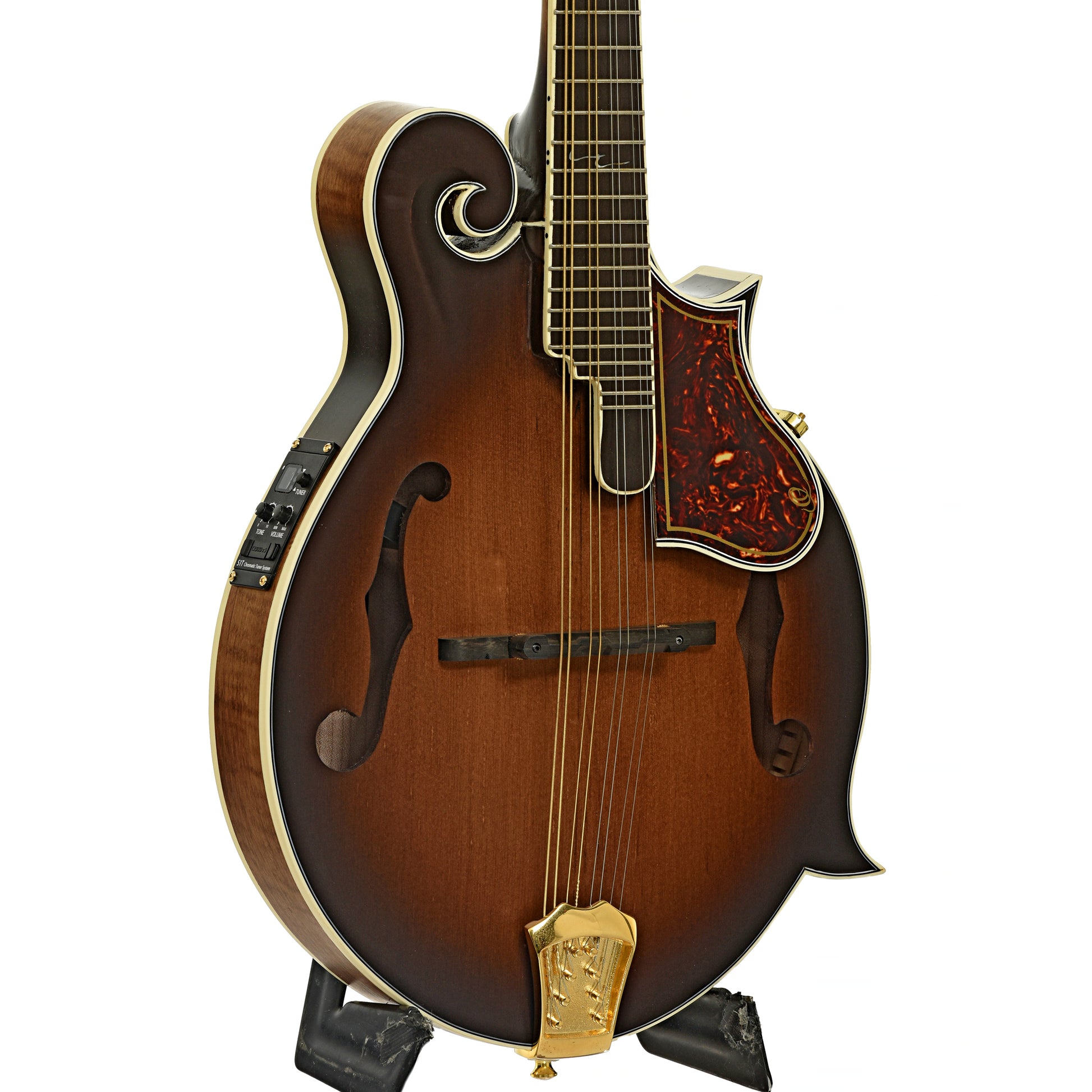 Front and side of Ortega RMFE100AVO Acoustic-Electric F-Model Mandolin