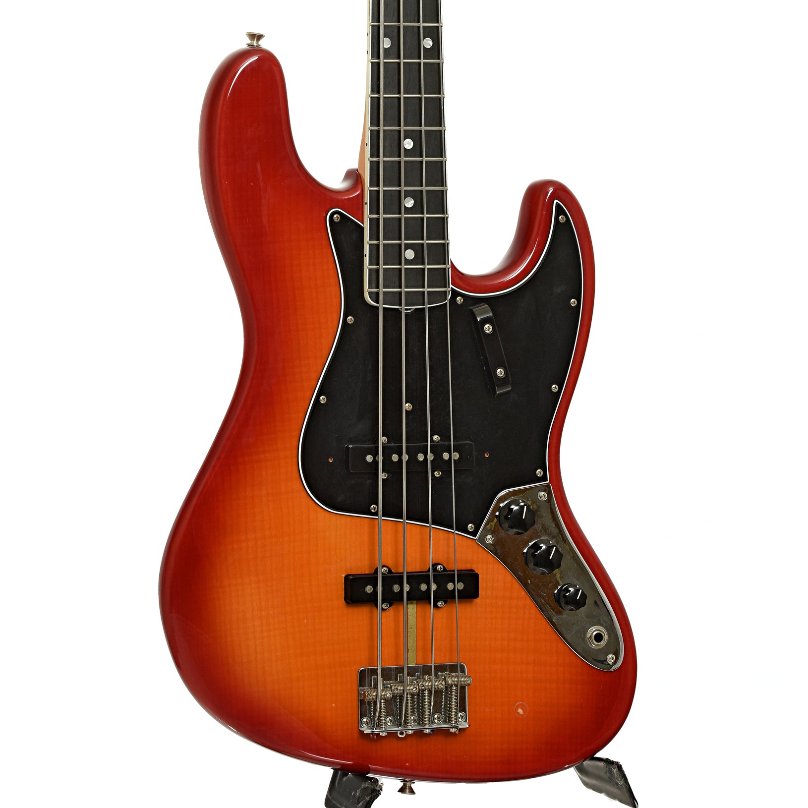 Front and side of Fender Rarities Series Flame Ash Top American Original '60s Jazz Bass