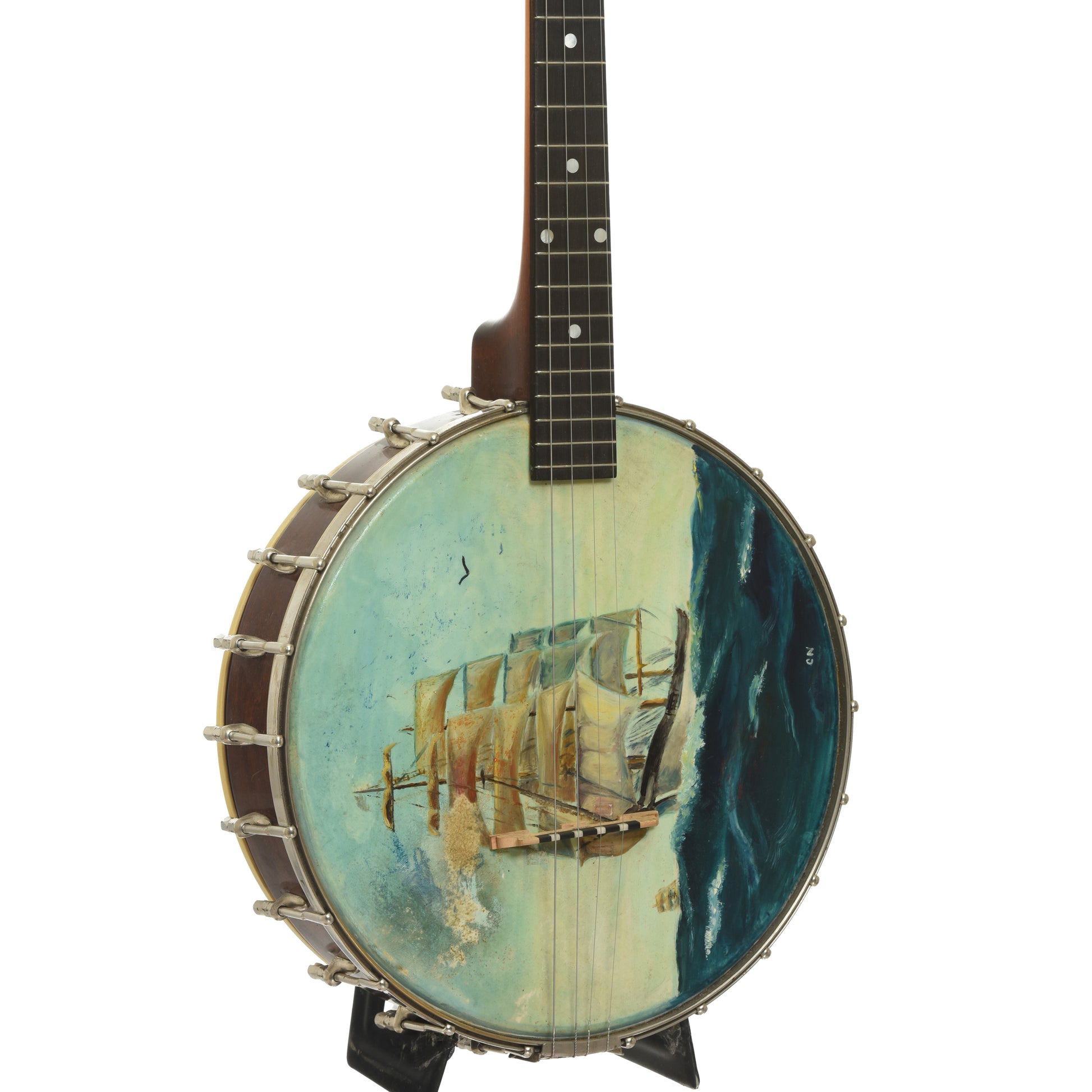 Front and side of Gibson TB-1 Trapdoor Tenor Banjo 