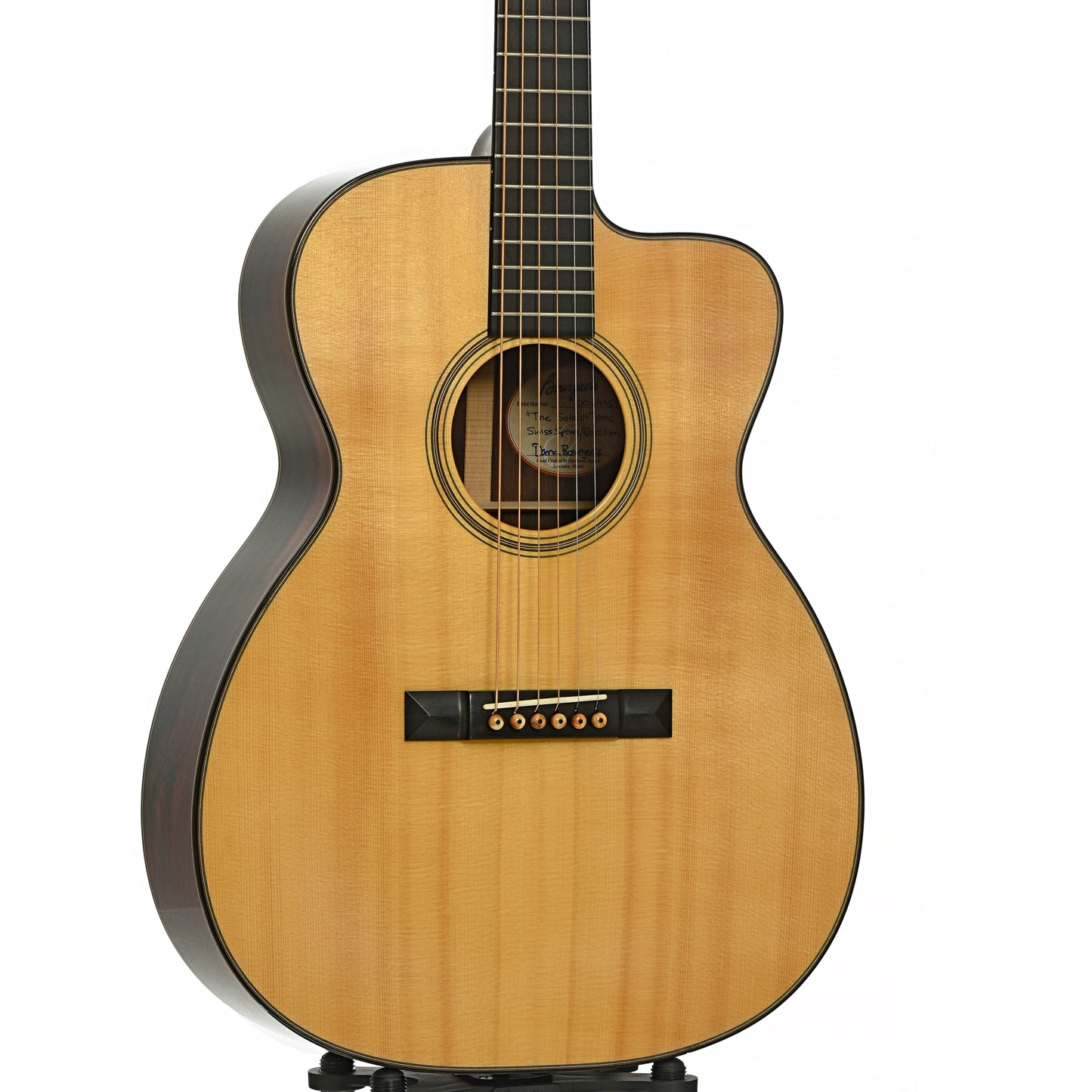 Front and side of Bourgeois The Soloist OMC Acoustic Guitar 