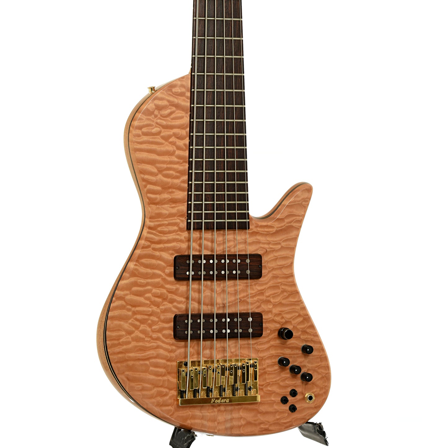 Front and side of Fodera Emperor II Elite Singlecut 6-String Electric Bass