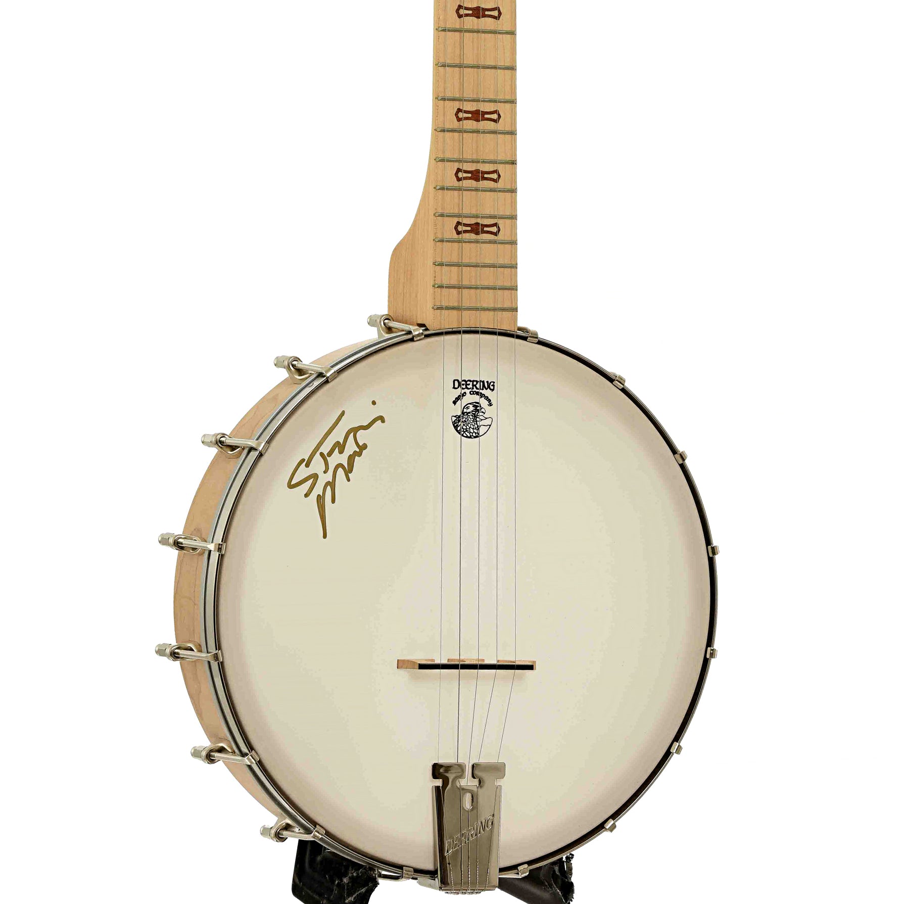 Front and side of Deering "The Crow" Open Back Banjo
